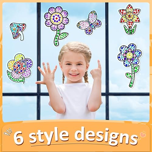 Miniatura 5 de Yazhiji 6 hojas de diamantes de sirena para ventana, kit de manualidades para niños, juego de atrapasoles para edades de 6, 7, 8, 9, 10 años,