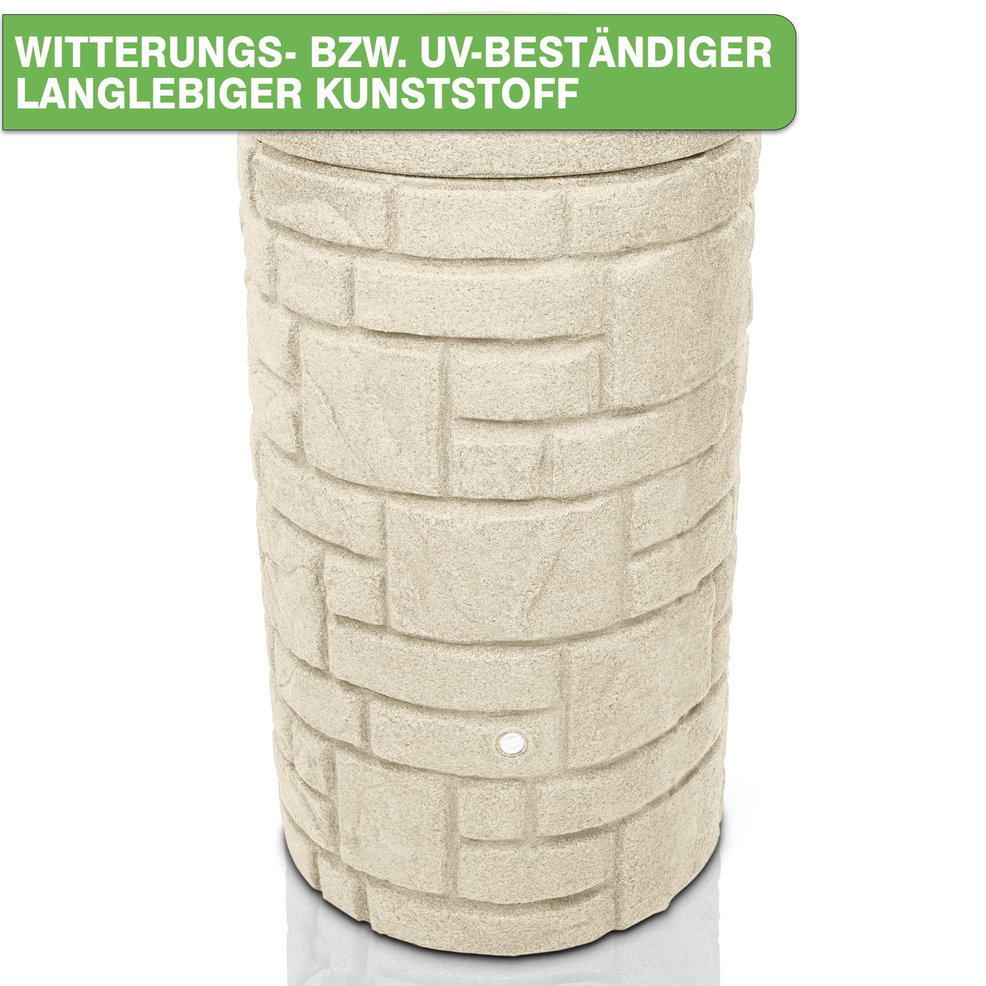 YourCasa Regentonne 230 Liter [StoneRain] mit Metallgewinde und Deckel in Steinoptik - Regenfass Frostsicher aus Kunststoff - Regenwassertonne - Regenwassertank Garten Wassertank Regensammler (Sand)