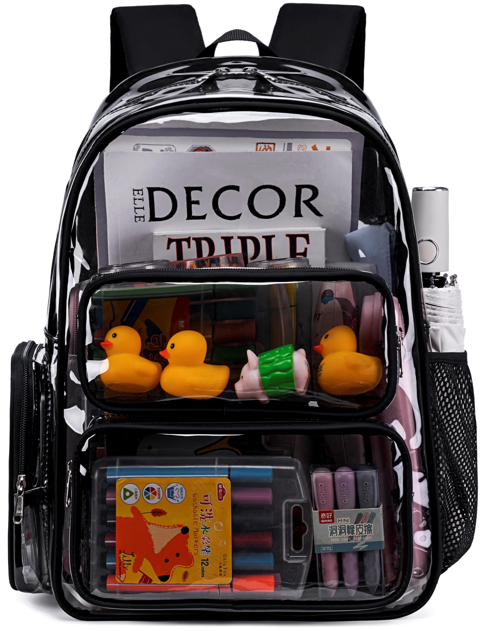 CAMTOP Clear Backpack Heavy Duty Transparent Bag See Through BookBag for Student School Work Festival Sport Travel (Semi-Black)