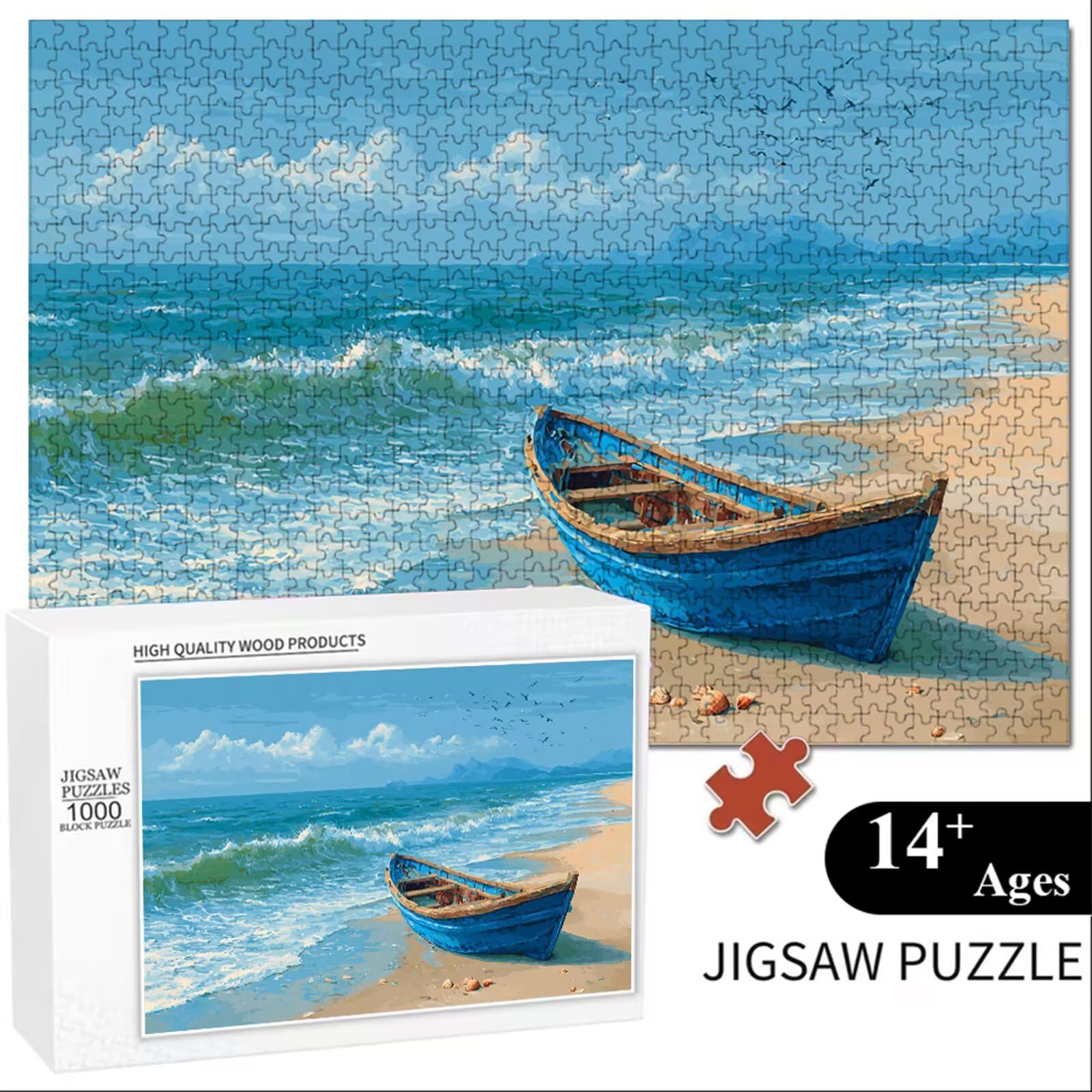 1000 elementowych puzzli dla dorosłych, łodzi i oceanu, drewniane puzzle premium z plakatem, klasyczny krój, elementy do dekoracji domu i uważności, 76 x 50 cm, tylko dla dzieci od 14 lat (nie zabawka