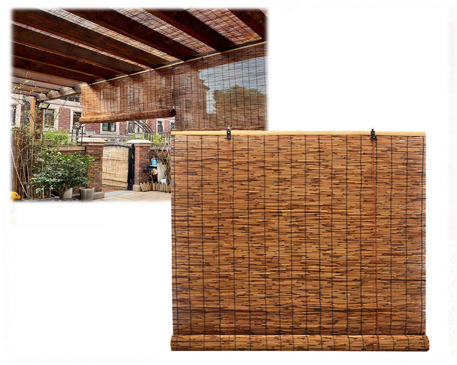 Outdoor Roll Up Shade, Bamboo Roller Window Blinds, Thermal Insulated Shading Patio Blinds, Retro Style, Lift Reed Blinds Sun Shade, Easy to Install 48 x 98, 20 x 79in