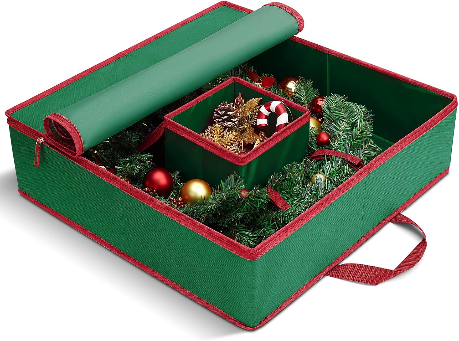 MaidMAX Christmas Wreath Storage Container 30 inch, Hard Shell Wreath Storage Bag with Inner Pocket, Sturdy Handles and Zippers, 600D Oxford Holiday Ornament Wreath Storage Box (Green, 1pc) 30?-1pc Green