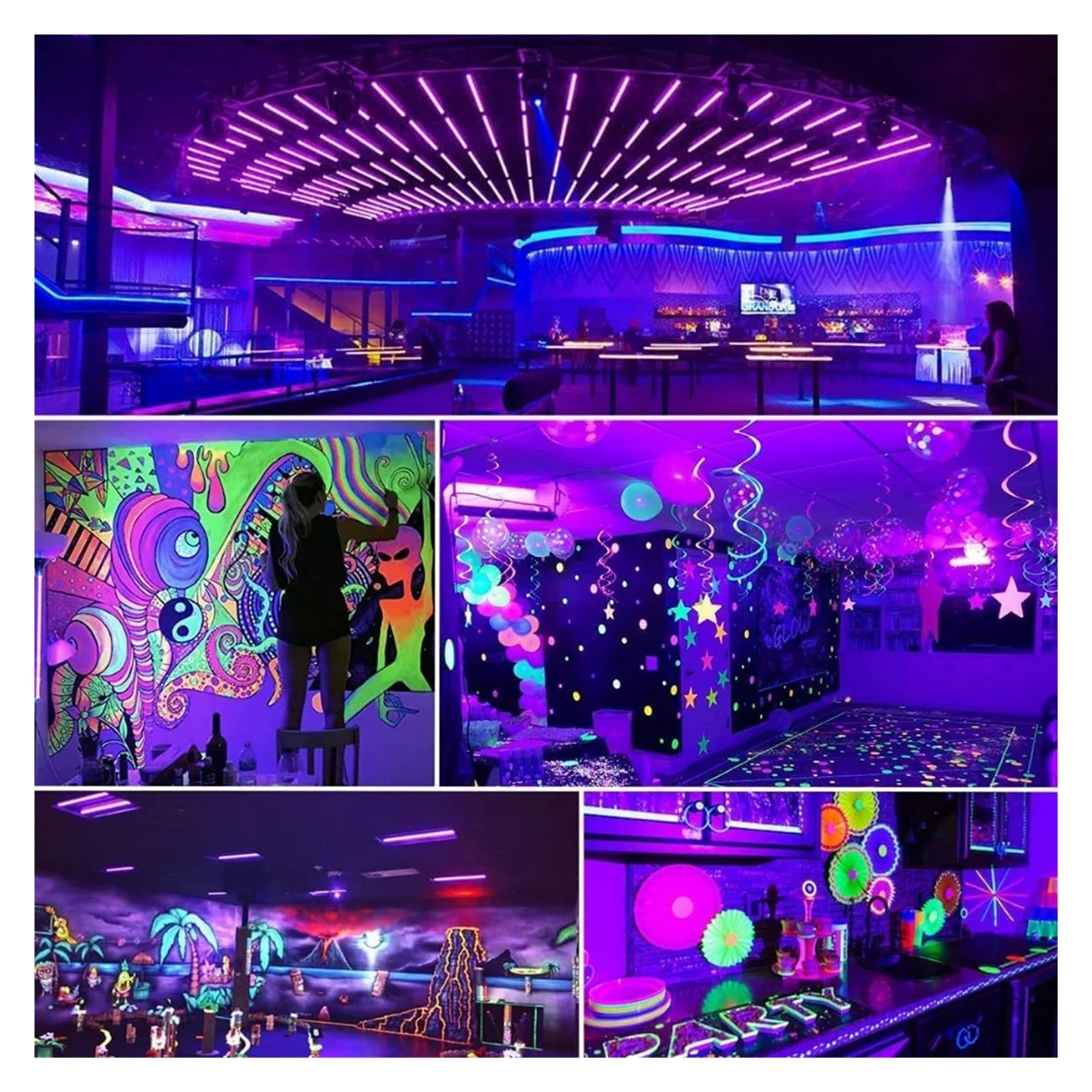 Applique Murale, Barre lumineuse UV noire 40 LED, 40 W, avec interrupteur, brille dans le noir, for fête d'Halloween, affiche fluorescente, scène