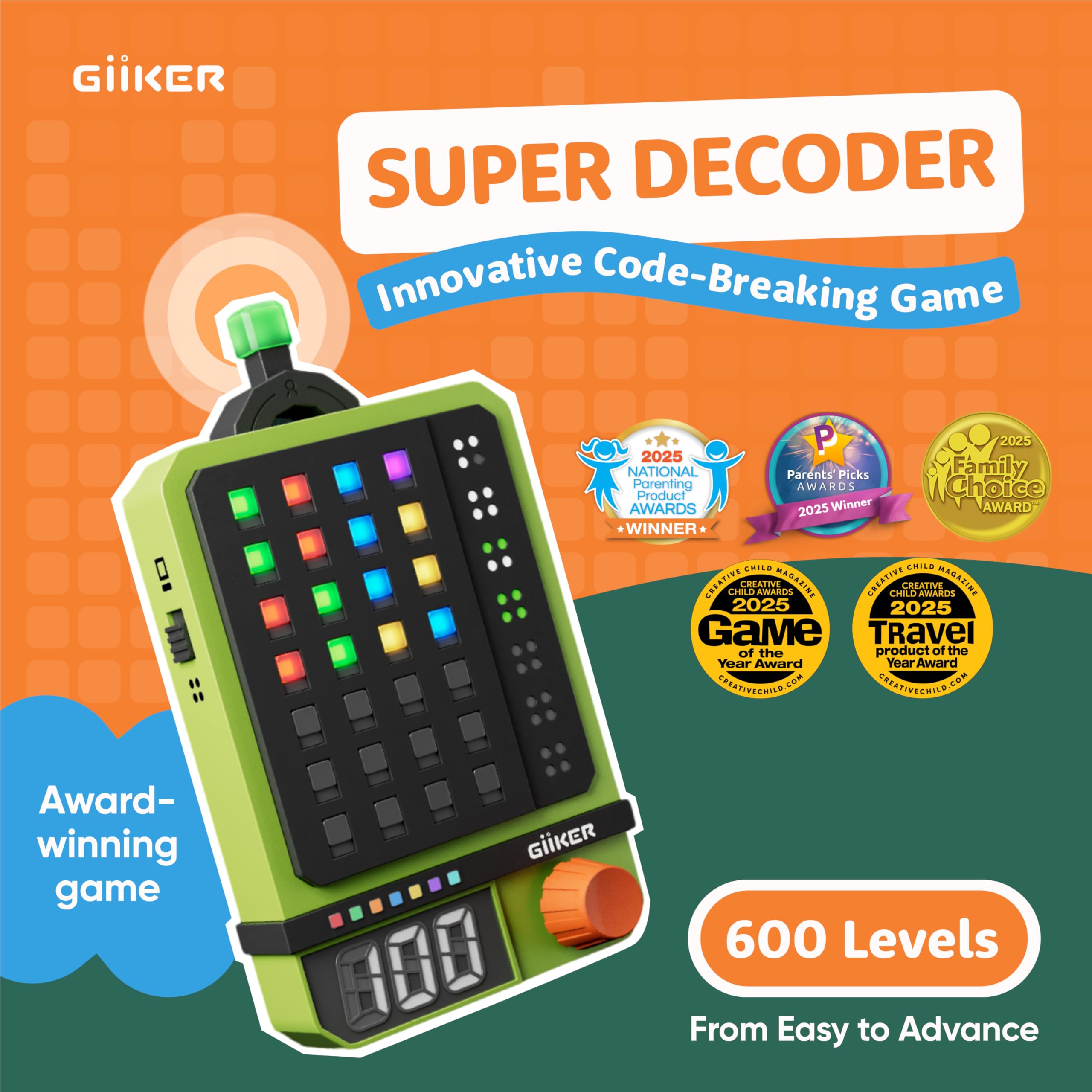 GiiKER Super Decoder, 600-Level Code-Breaking Puzzle Game for 1-2 Players, Handheld Games for Kids and Adults, Birthday Gift for Boys and Girls, Travel Games for Road Trip