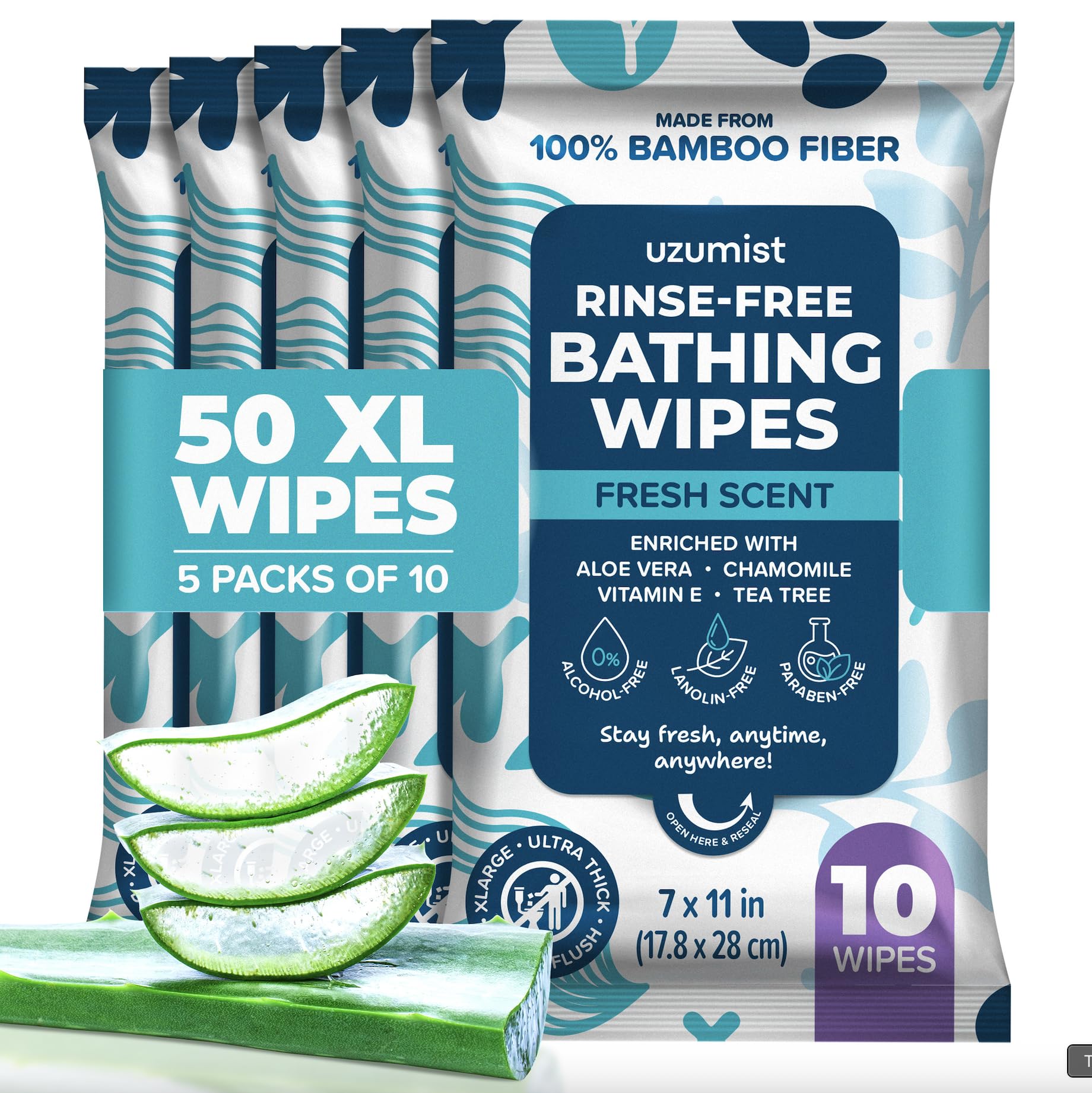 Body Wipes For Adults Bathing No Rinse 50pc XL - Ultra Thick Travel Wipes For Personal Cleansing & Hygiene Essentials, Elderly Care, Incontinence Disposable Washcloths - Shower Wipes For Women Men