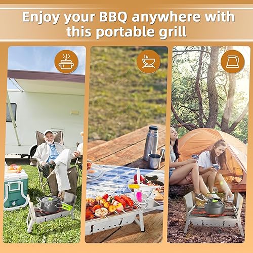 Miniatura 5 de Parrilla de carbón súper portátil, montaje instantáneo, mini parrilla de carbón plegable de acero inoxidable de grado alimenticio para viajes,