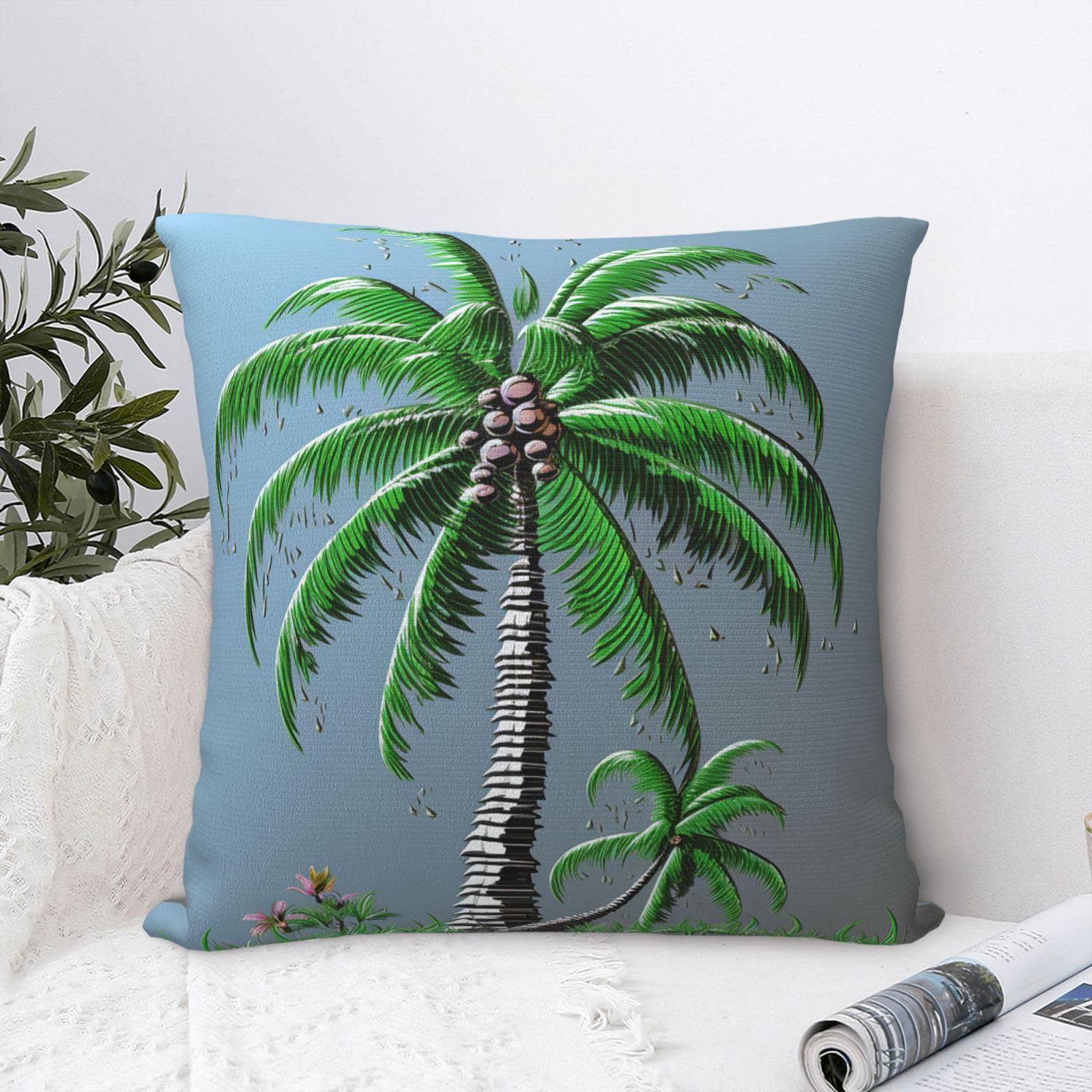 FodPand Luxury Velvet Throw Pillow Covers 24"x24" Super Soft Decorative Pillow Cases - Coconut Tree Pillowcases Modern Lumbar Cushion Cases for Couch Sofa Bed Pillow Shams