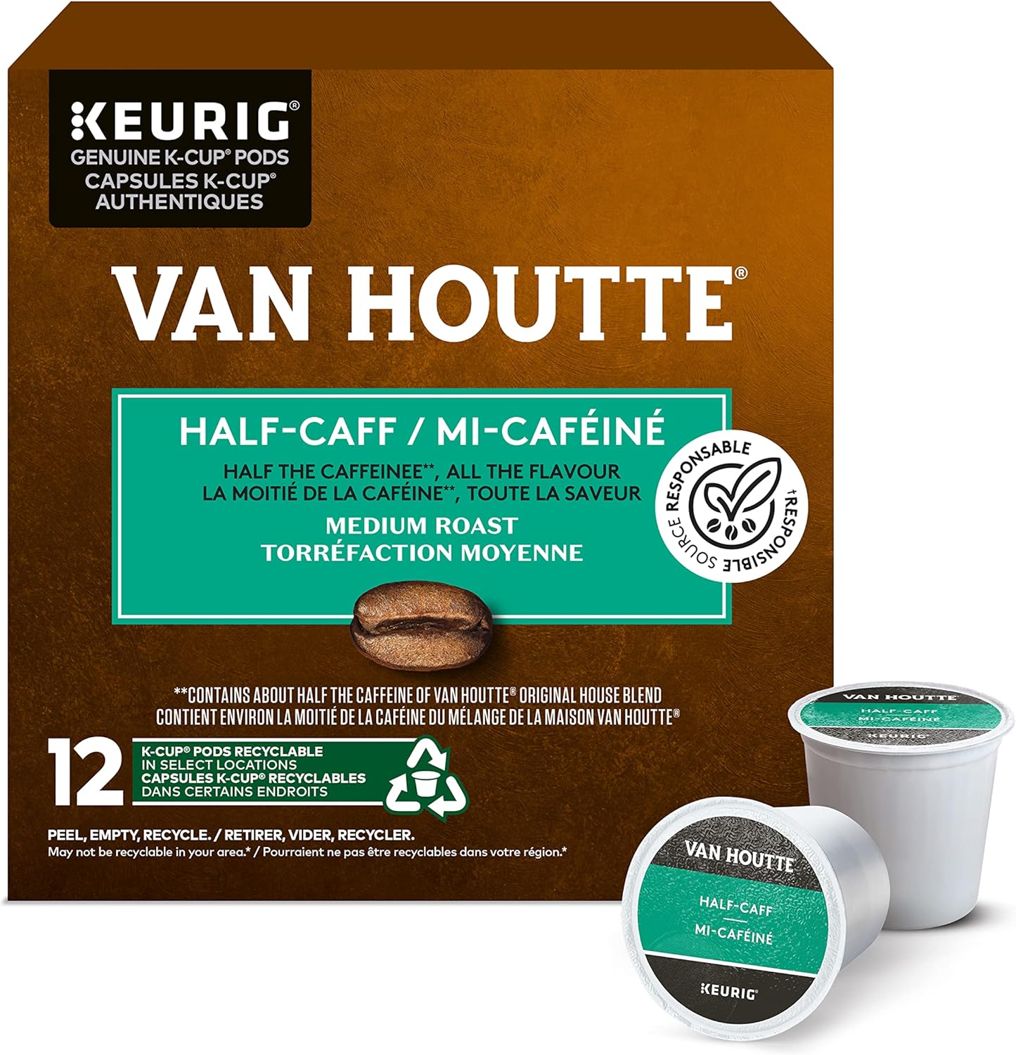 Van Houtte Half Caff KCup Coffee Pods, 12 Count For Keurig Coffee