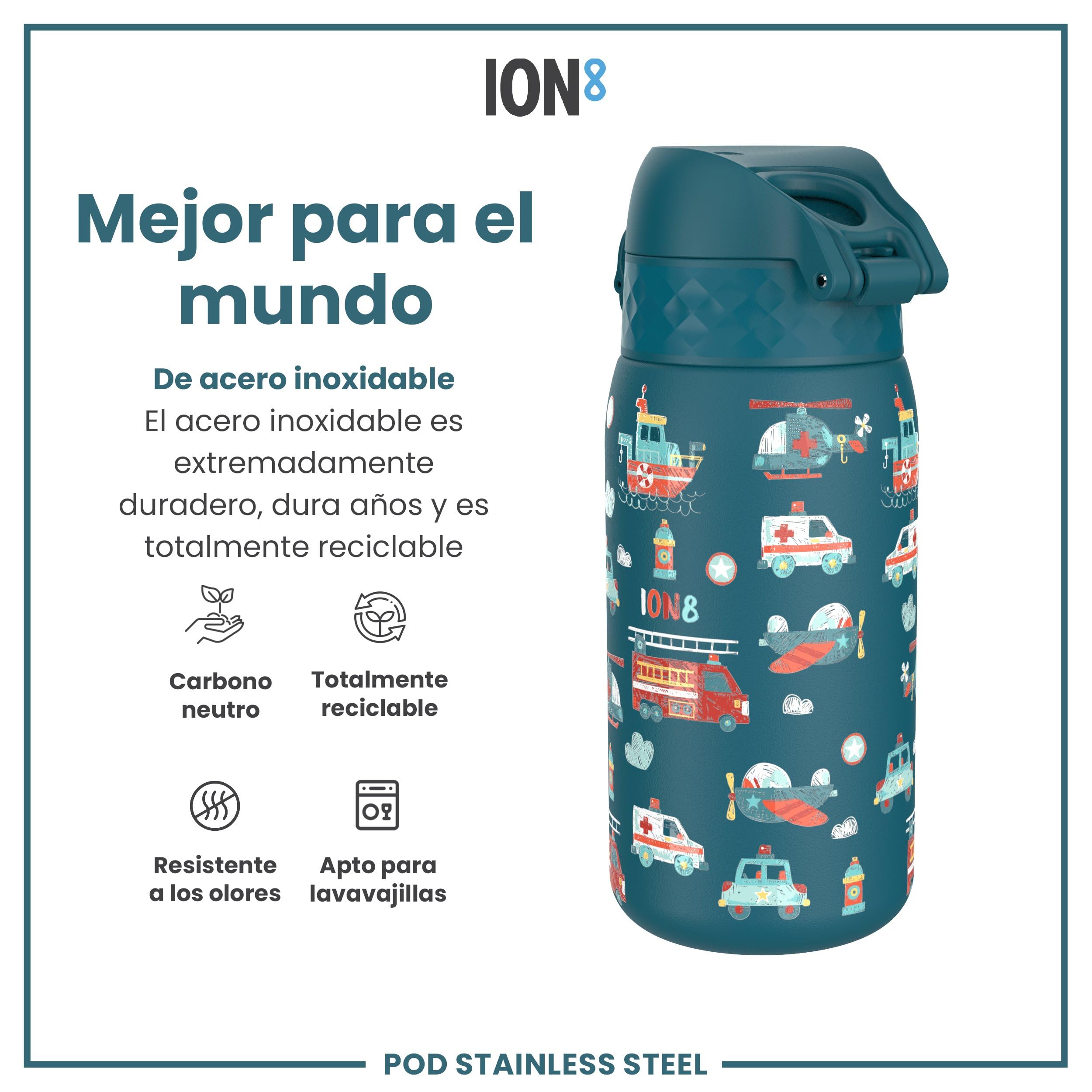 ion8 Botellas de Agua, a Prueba de Fugas, Fácil de Abrir, Cierre Seguro, Apta para Lavavajillas, Libre de BPA, Tapa Higiénica Abatible, Asa de Transporte, Fácil Limpieza