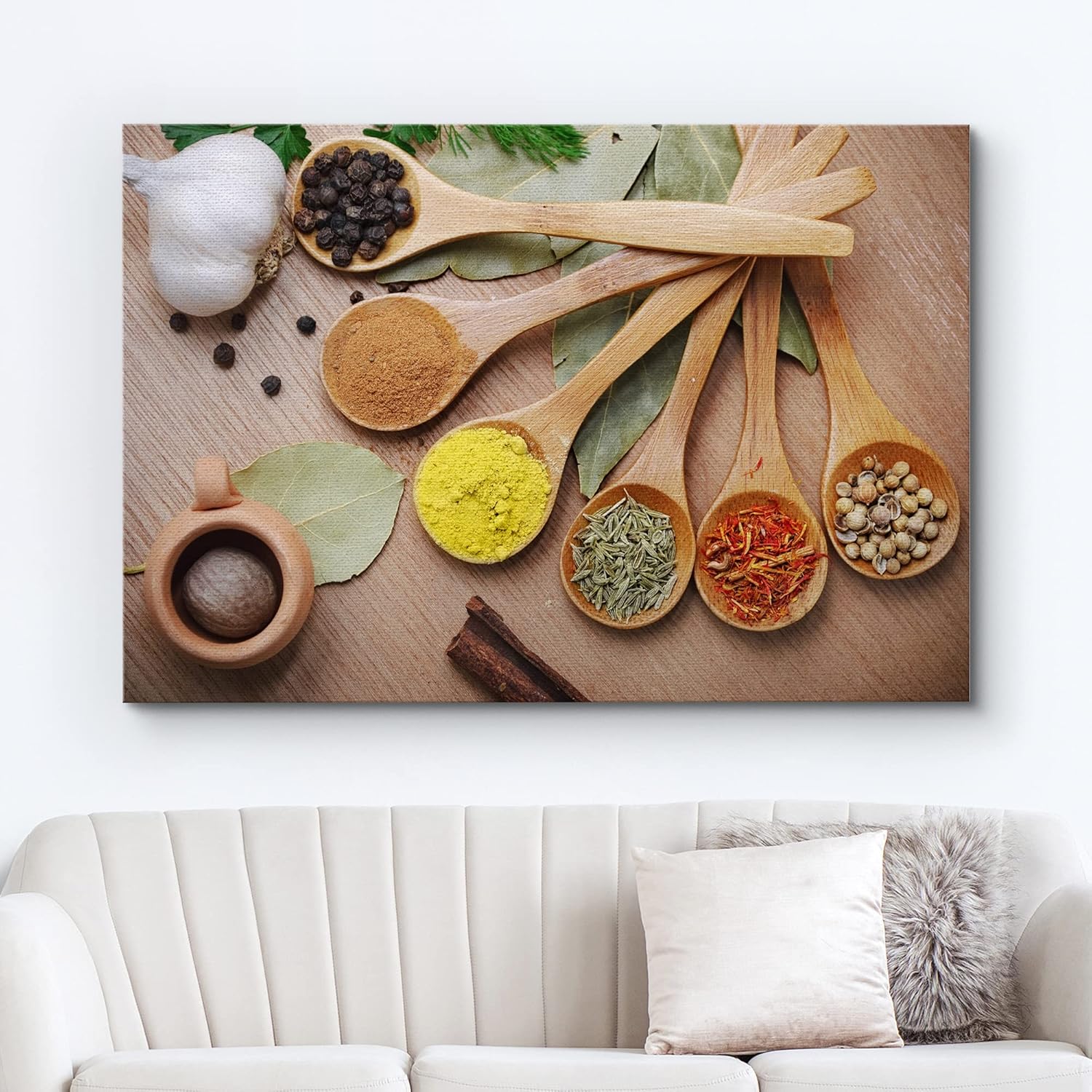 Canvas Prints Wall Art - Still Life Various of Spices in Wooden Spoon Food/Kitchen Concept | Modern Wall Decor/Home Decoration Stretched Gallery Canvas Wrap Giclee Print & Ready to Hang - 16" x 24"