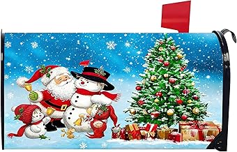 Mailbox Covers Magnetic Standard Size 21x18 in, Weatherproof Mailbox Wraps Post Letter Box Cover with Blue Winter Christmas Snowman Design, Festive Garden Outdoor Decor