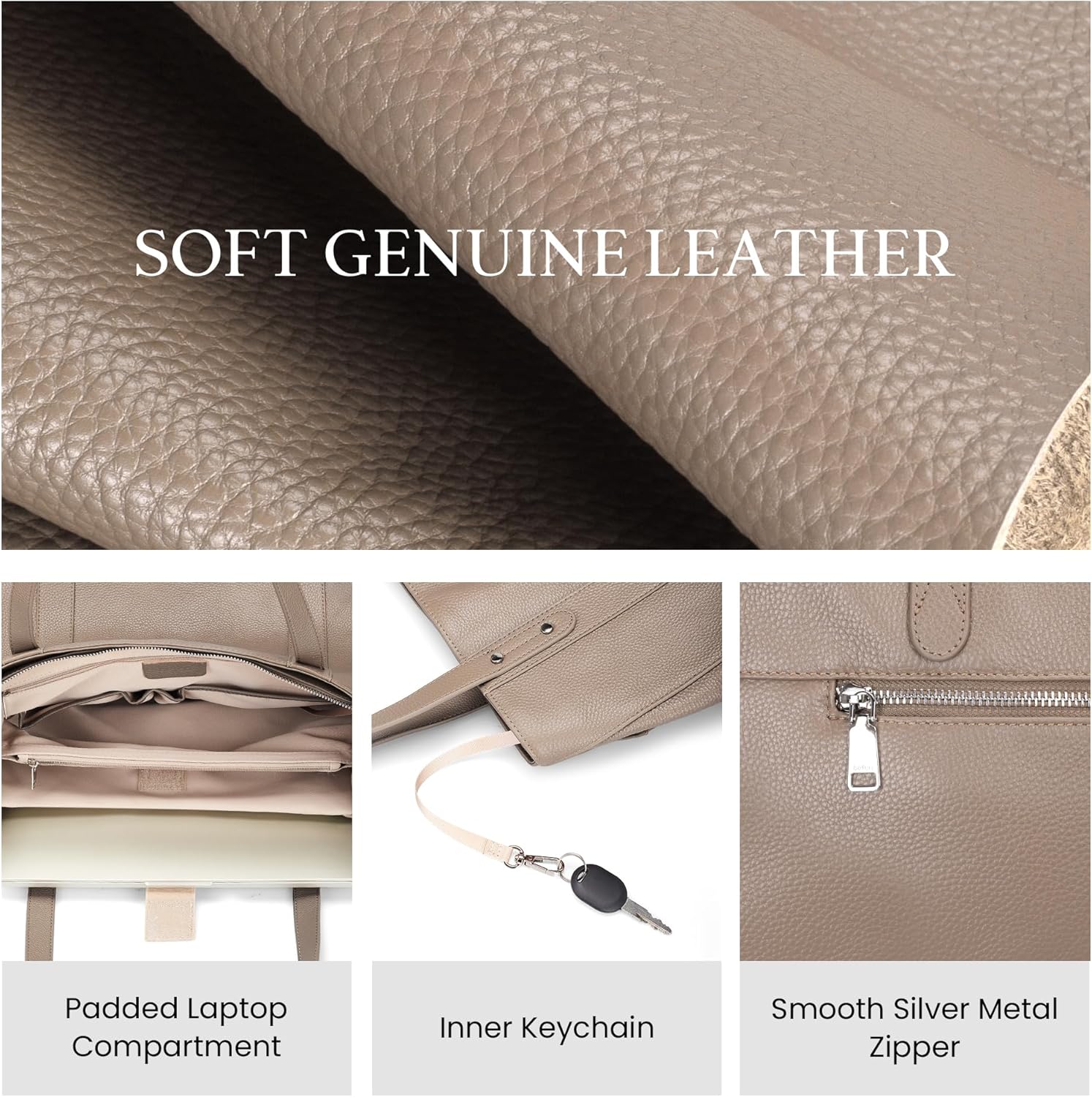 befen Genuine Leather Laptop Tote Bag for Women, Womens 15 Inch Computer Bags Work Totes Purse Shoulder Purses Handbags - Image 5