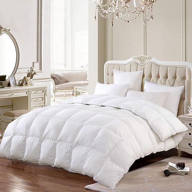 GOOSE Feather Down Quilt [ KING ] 13.5 Tog Luxury Comforter Deluxe Duvet, Best Hotel Quality, Super Soft, Warm and Cosy, Anti Allergy, Computer Quilted K