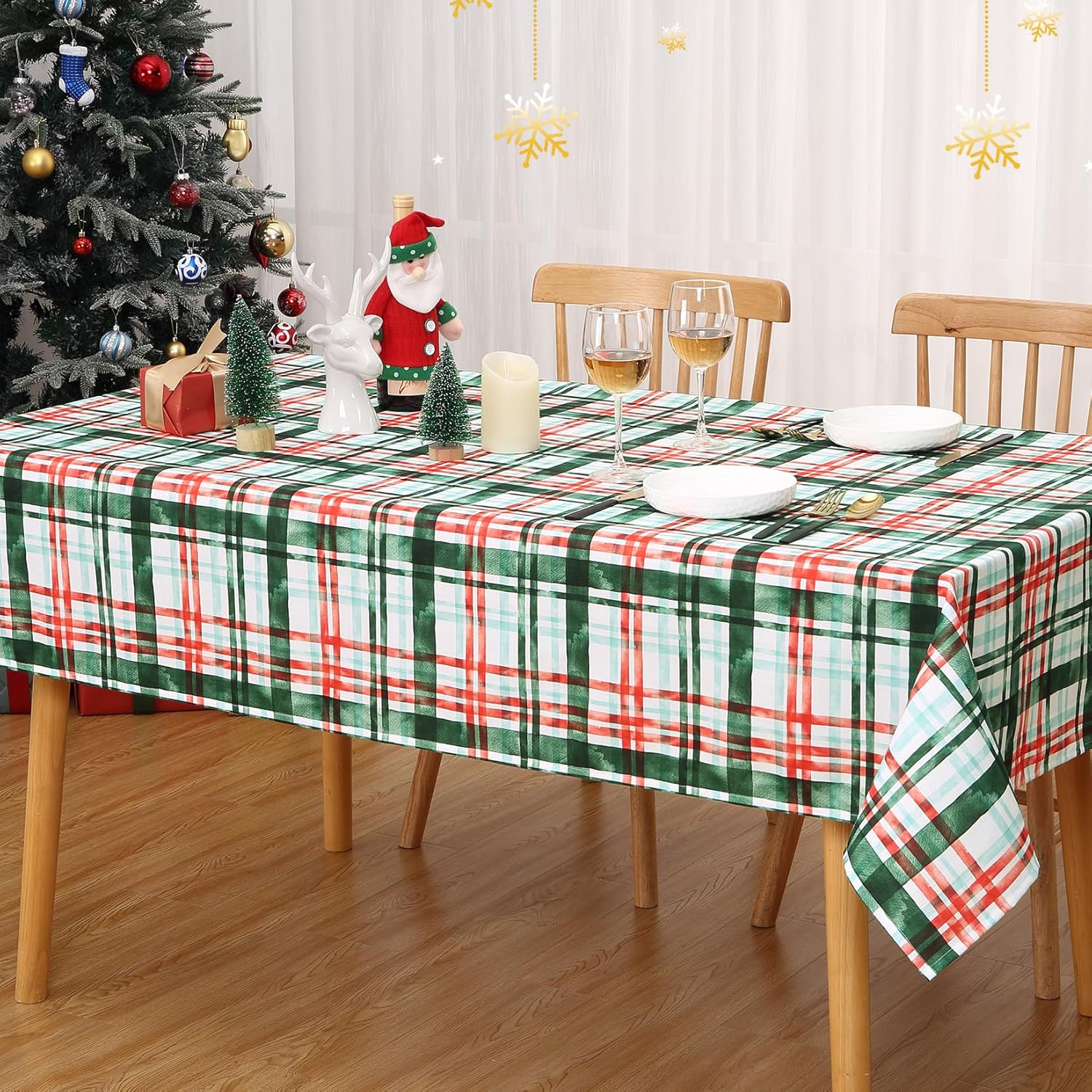 Hapterouse Christmas Tablecloth Wipeable Table Cloth for Kitchen