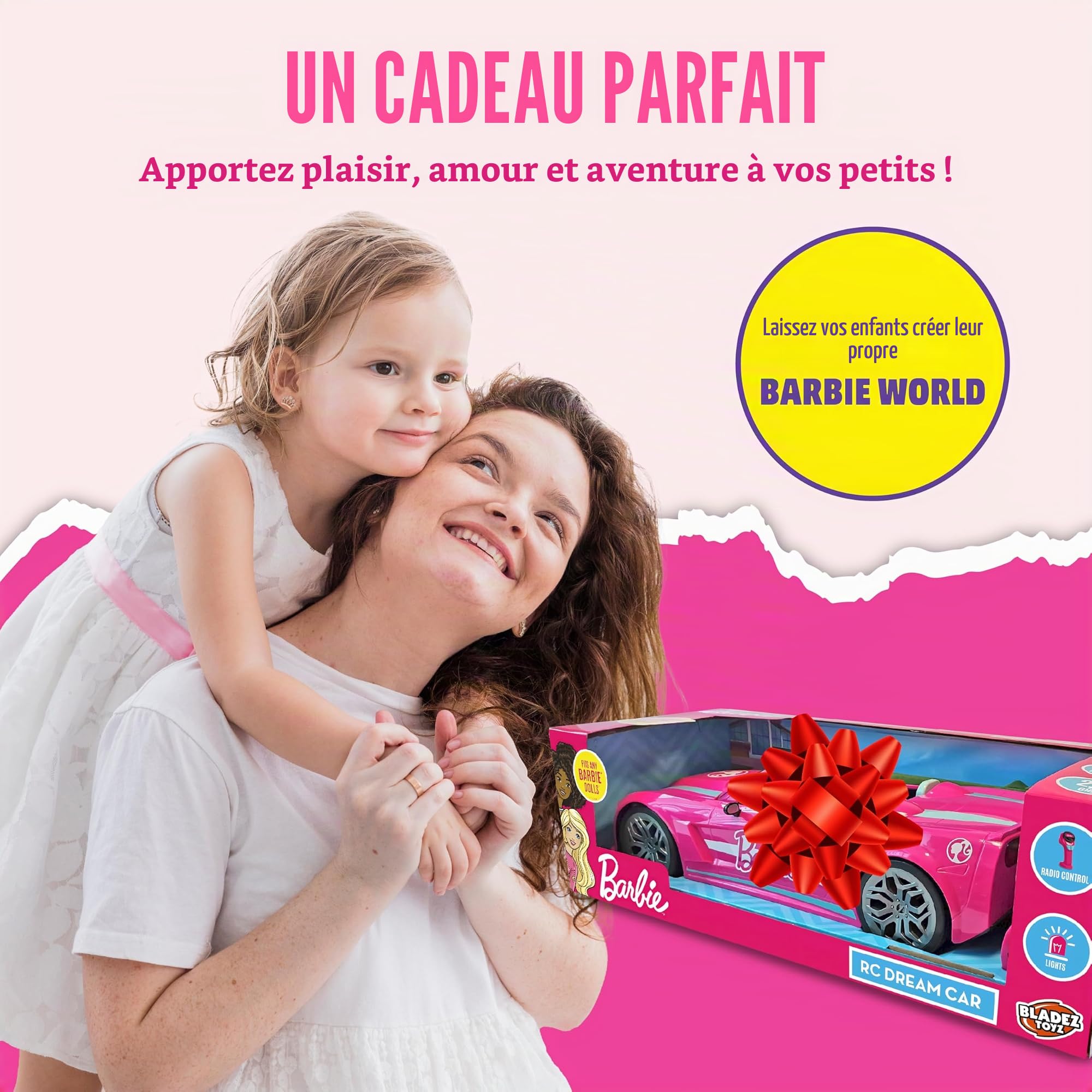 Barbie Dream Voiture télécommandée BladeZ RC 2,4 GHz, lumineuse, compatible deux poupées, 38,1 cm