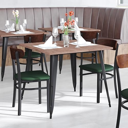 Miniatura 50 de Flash Furniture Wright - Silla de comedor de grado comercial, asiento de madera maciza con acabado de nogal y respaldo de boomerang, 500 libras de