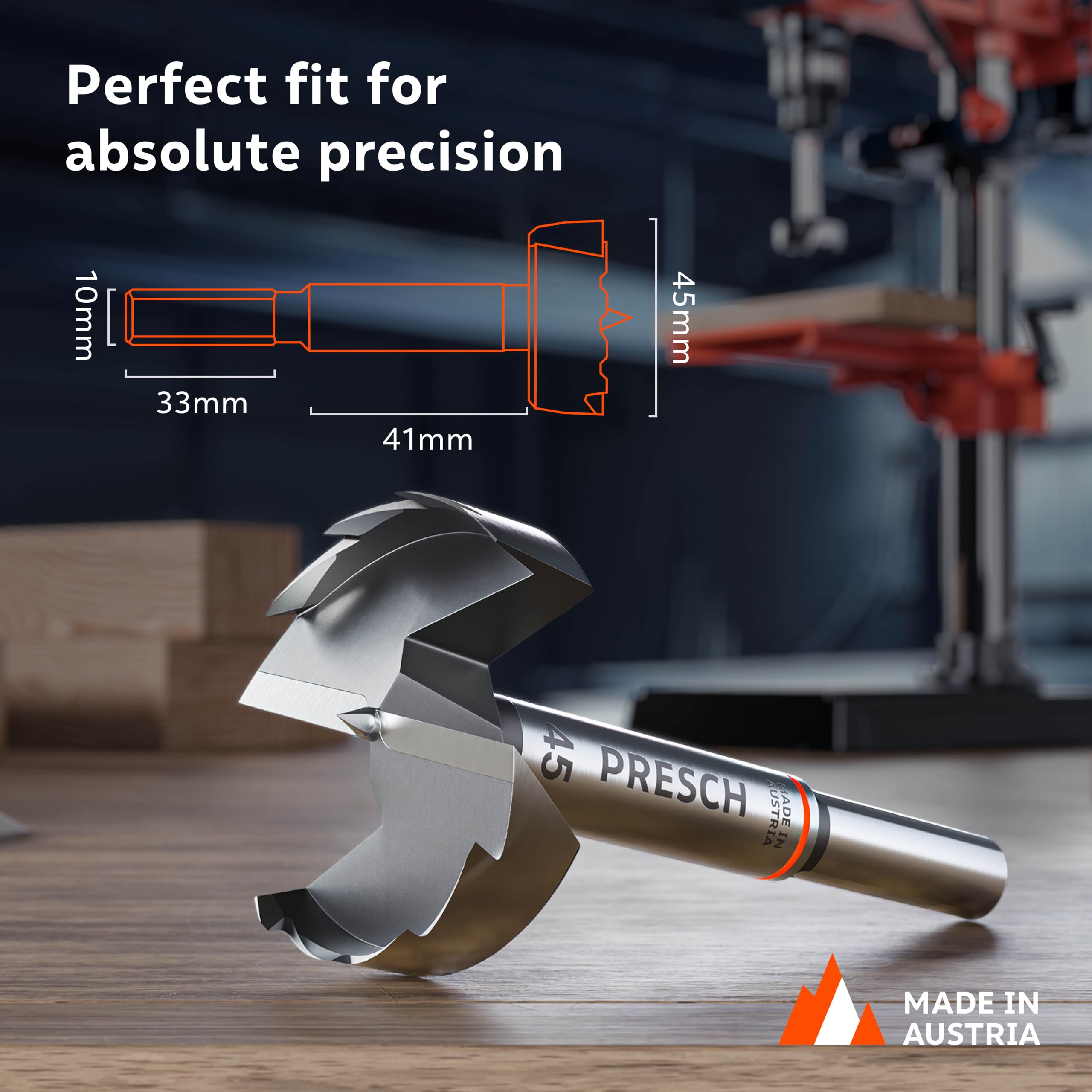 Presch Forstner Drill Bit diameter 45mm, drill bit for wood with high-precision centering point for perfect round holes - Image 3