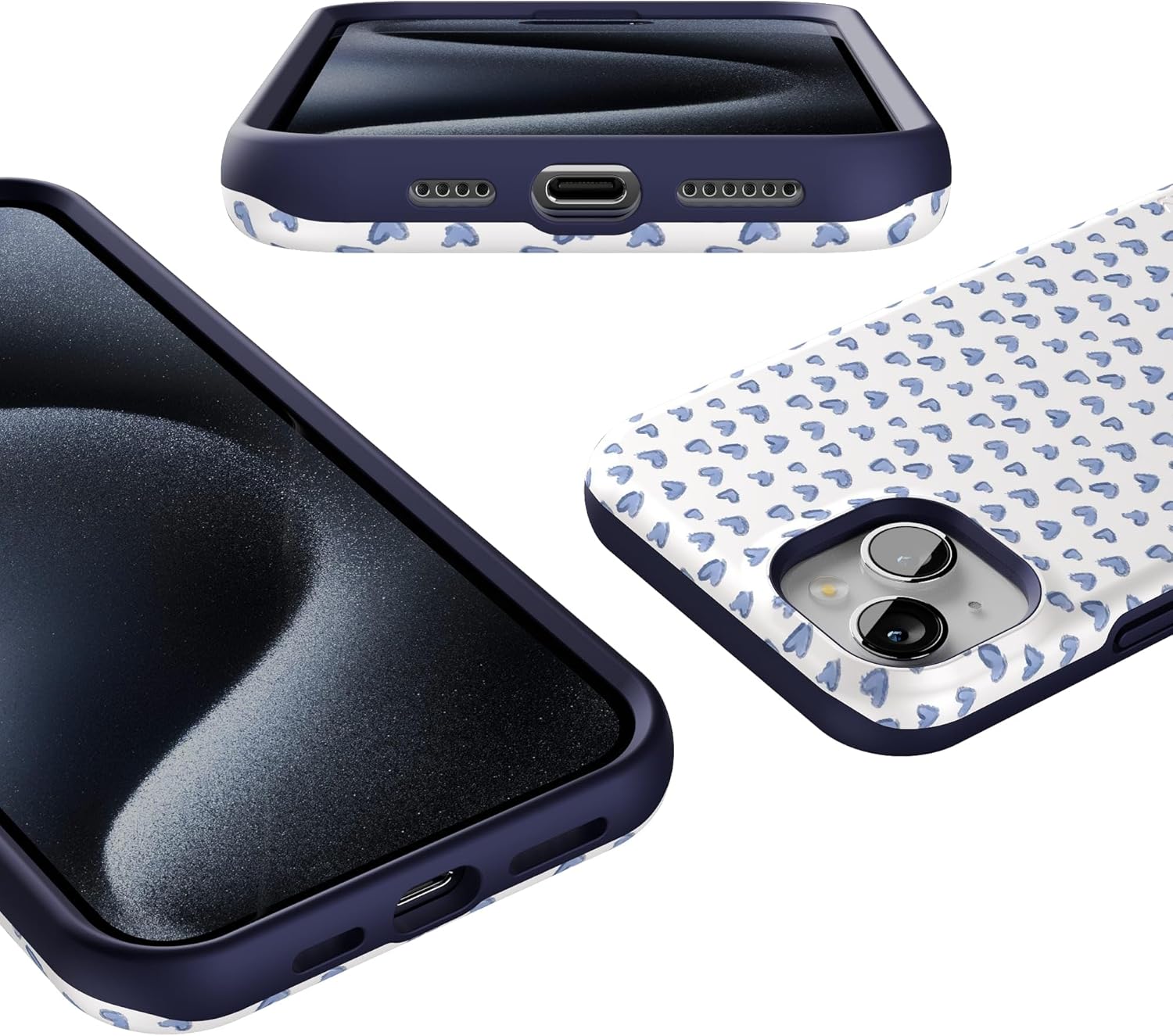 Casely iPhone 15 Plus Case | Lovebug | Blue Hearts | Bold Protective Design | Compatible with MagSafe