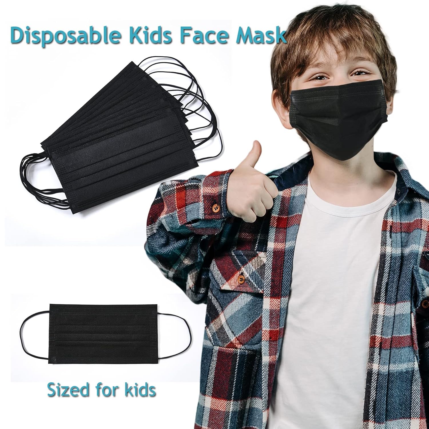 Kids Black Disposable Face Mask 100 PCS Breathable Safety Masks for Children 3-Layer Filtration Face Cover Mask for Indoor Outdoor Daily Use : Clothing, Shoes & Jewelry