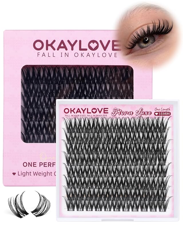 Cílios Postiços em Tufo OKAYLOVE Flora Luxe, Curvatura CC, 18 mm, 88 unidades