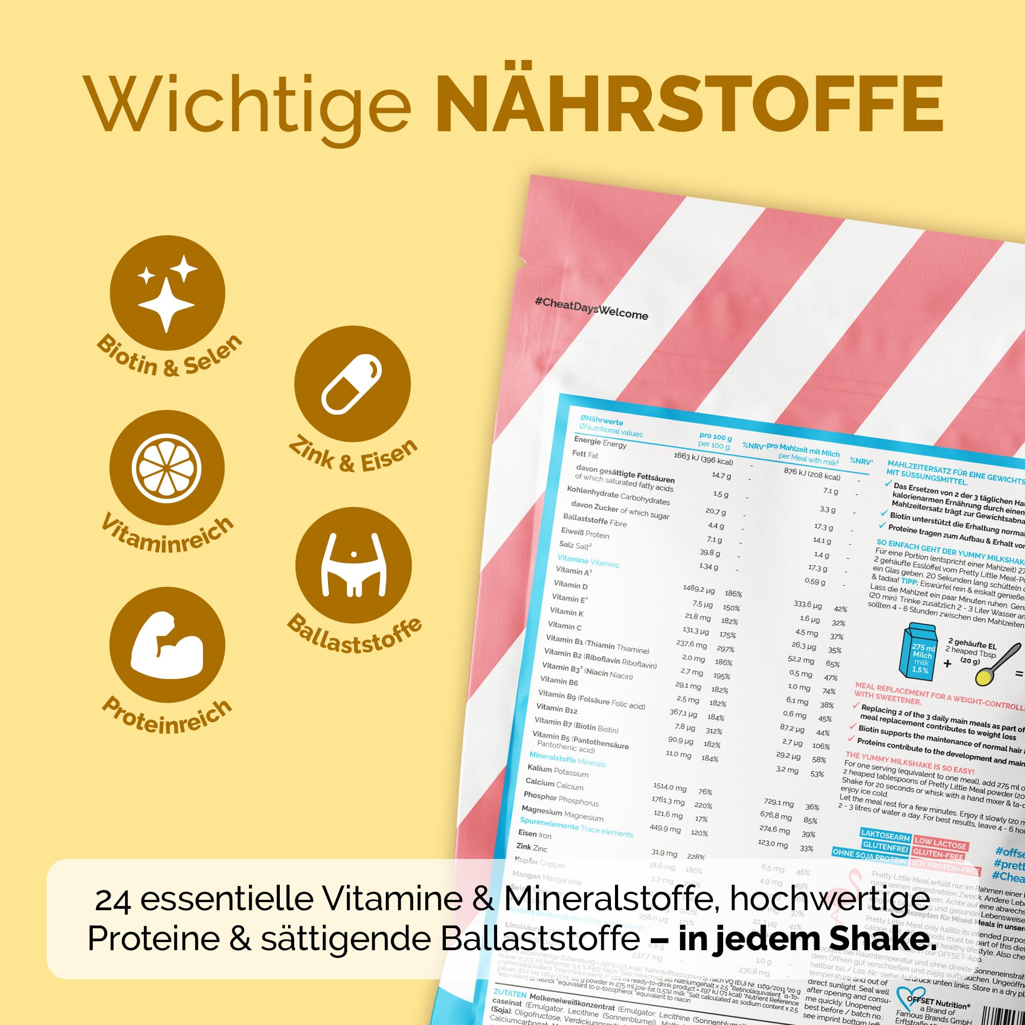 OFFSET Nutrition Abnehm Shake Vanille [nur 208 KCAL pro Shake] mit Shaker - 28 Portionen | Mahlzeitersatz | Diät mit 24 Vitaminen & Mineralien | Glutenfreie Trinkmahlzeit