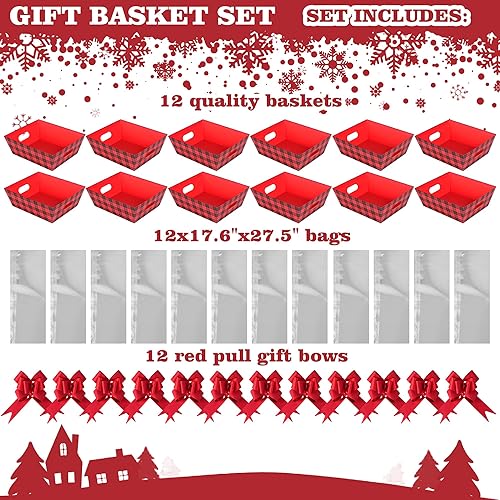 Miniatura 3 de Kolewo4ever Juego de 36 cestas de Navidad de regalo de 8 x 10 pulgadas, cestas de regalo vacías para llenar con cesta vacía, bolsas de cesta, lazos