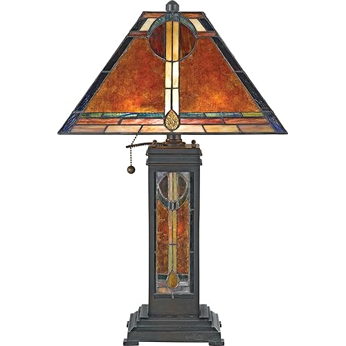 Quoizel NX615TVA Museum of New Mexico Mica Tiffany Table Lamp Lighting, 2-Light, 120 Watts, Valiant Bronze (23" H x 15" W)