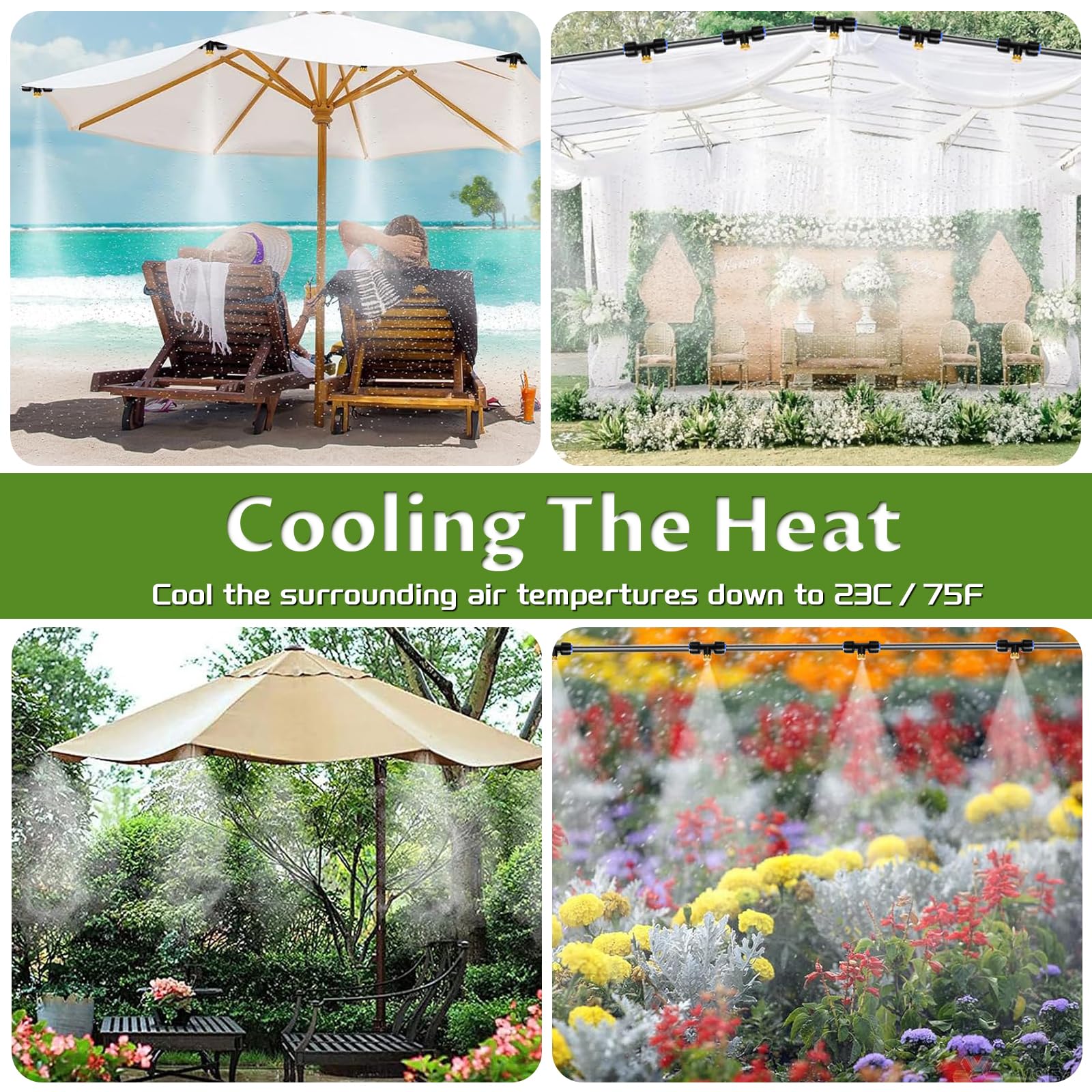 10M Bewässerungssystem Garten, Sprühnebel Kühlung Bewässerungs System DIY Wassernebel Nebelkühlsystem Mist Cooling mit, Bewässerungssystem Düse, für Garten Pavillon Sonnenschirm