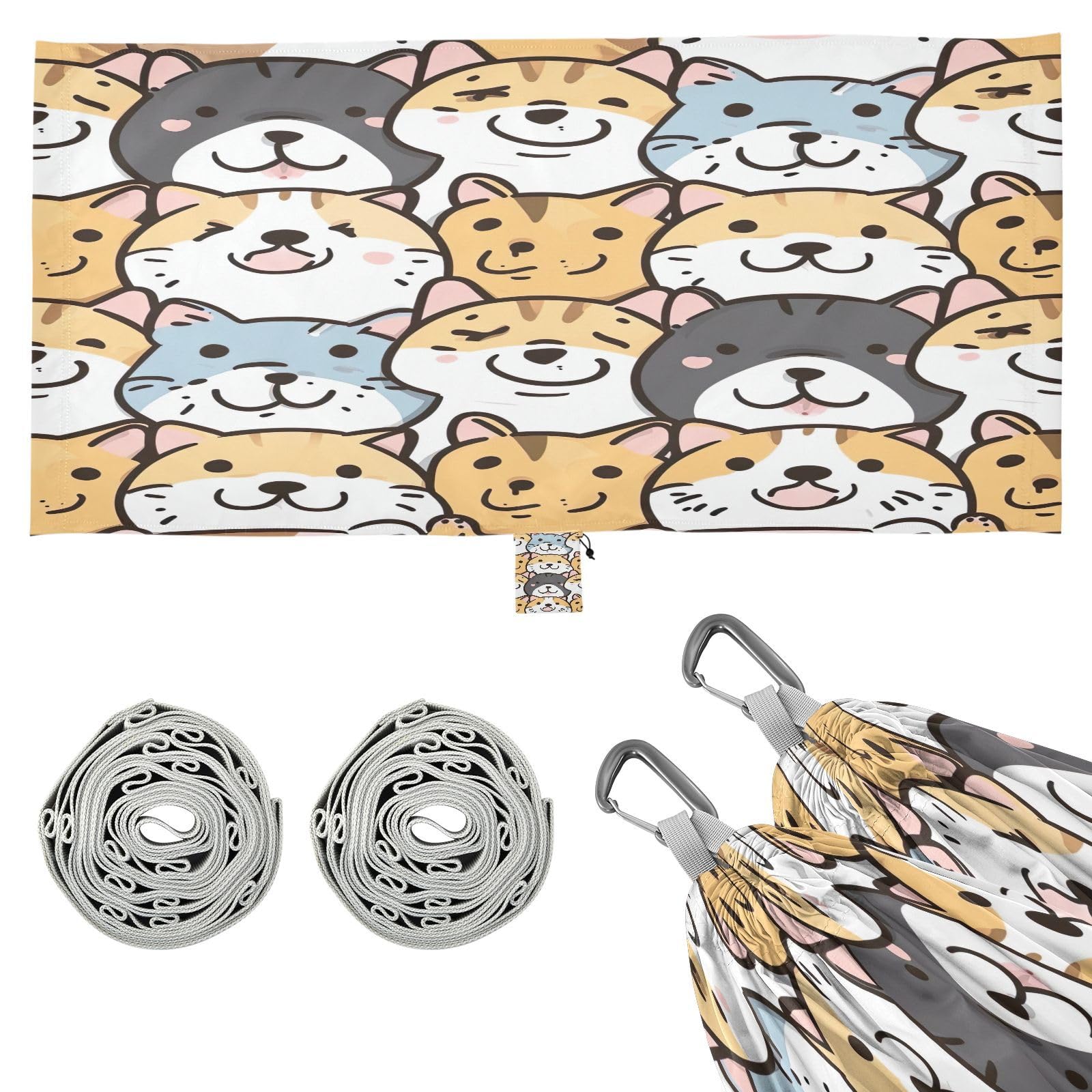 ATTX Cartoon Dogs Cats Camping Hammock - Lightweight & Portable Hammocks, Heavy Duty 330lbs Capacity for Indoor, Hiking, Backpacking, Travel, Backyard, Beach#427