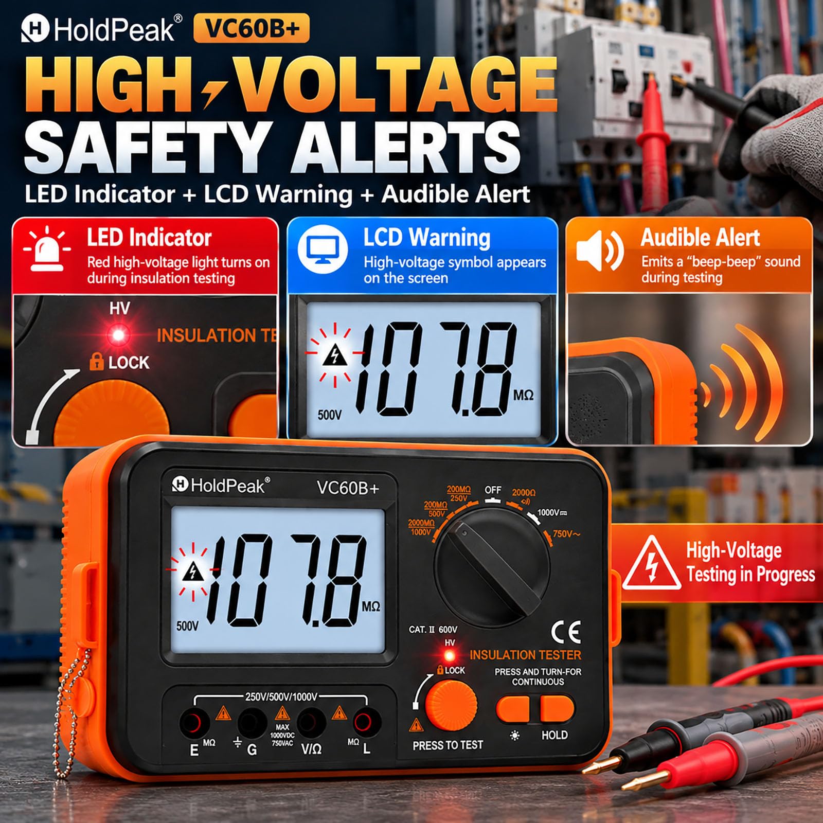 2000MΩ Insulation Resistance Tester, 250V/500V/1000V Megohmmeter — Amazon image 3