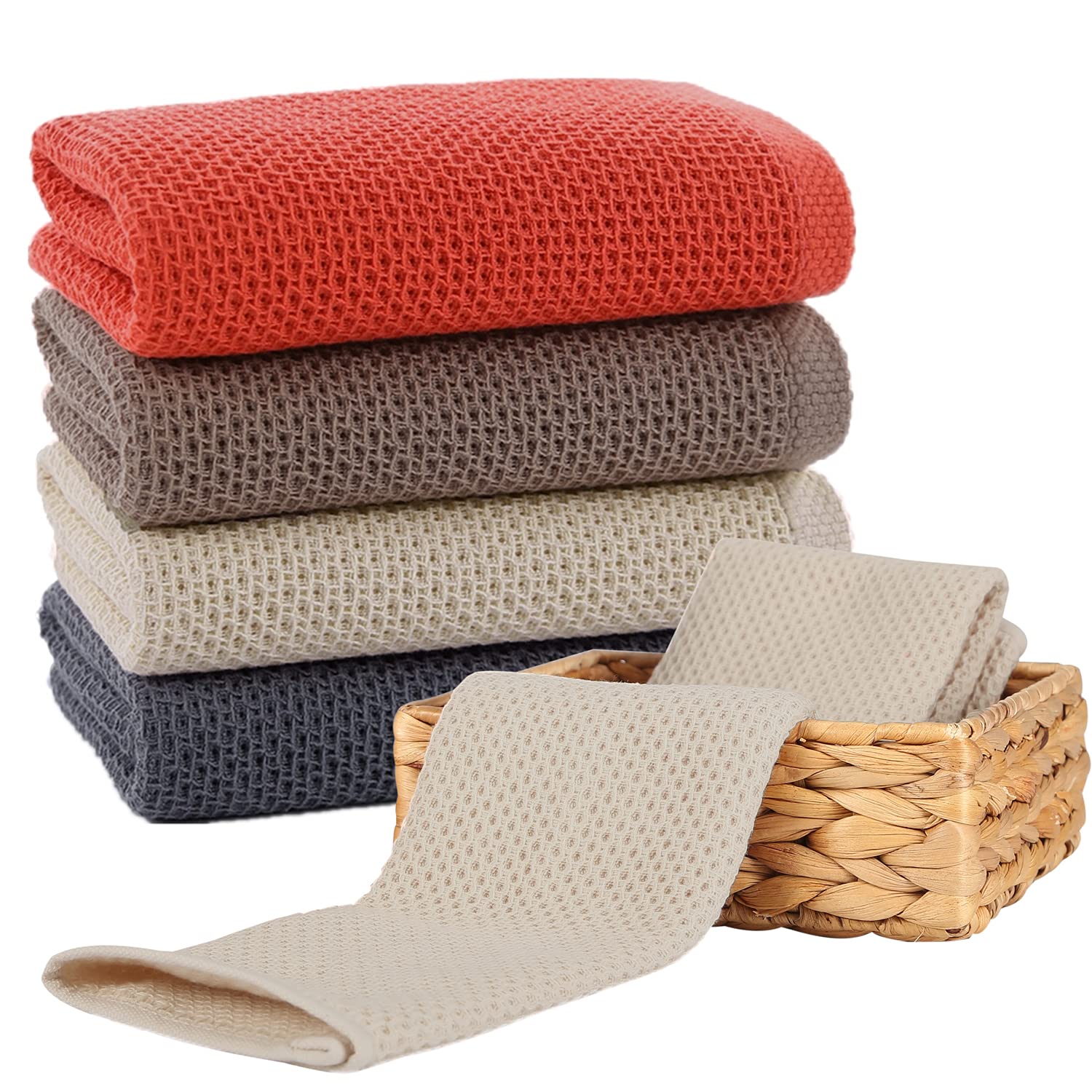 SEASHORE TREE Kitchen Dish Towels Waffle Dishcloths Sets Dish Cloths Absorbent 12x12inches/13x28inches Set of 6