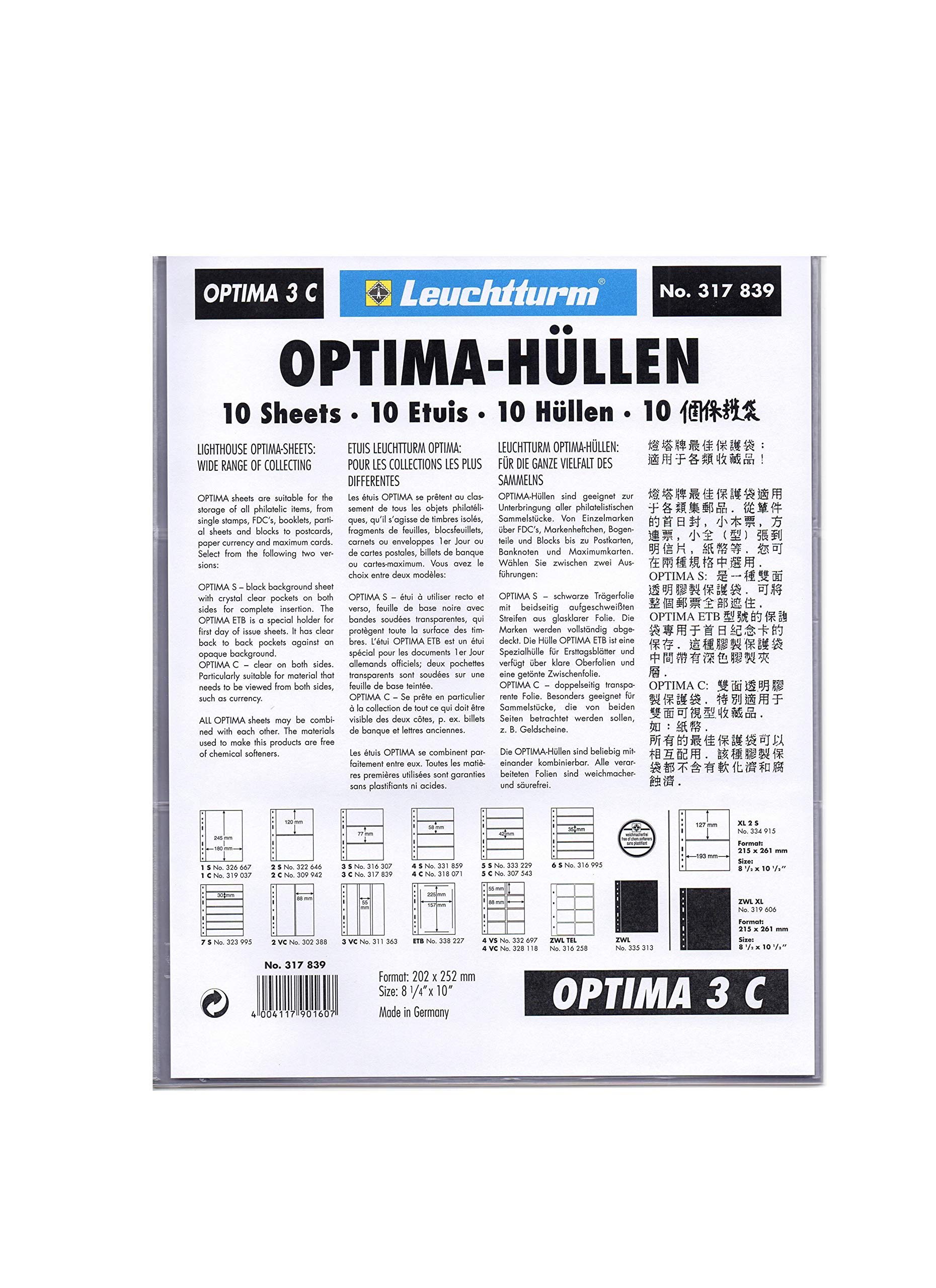Leuchtturm Hojas De Plástico Transparentes Con 3 Bandas Horizontales – Bolsillos Para Archivadores CL Grande, Protección Óptima Para Coleccionables, Sin Ácidos Ni Plastificantes