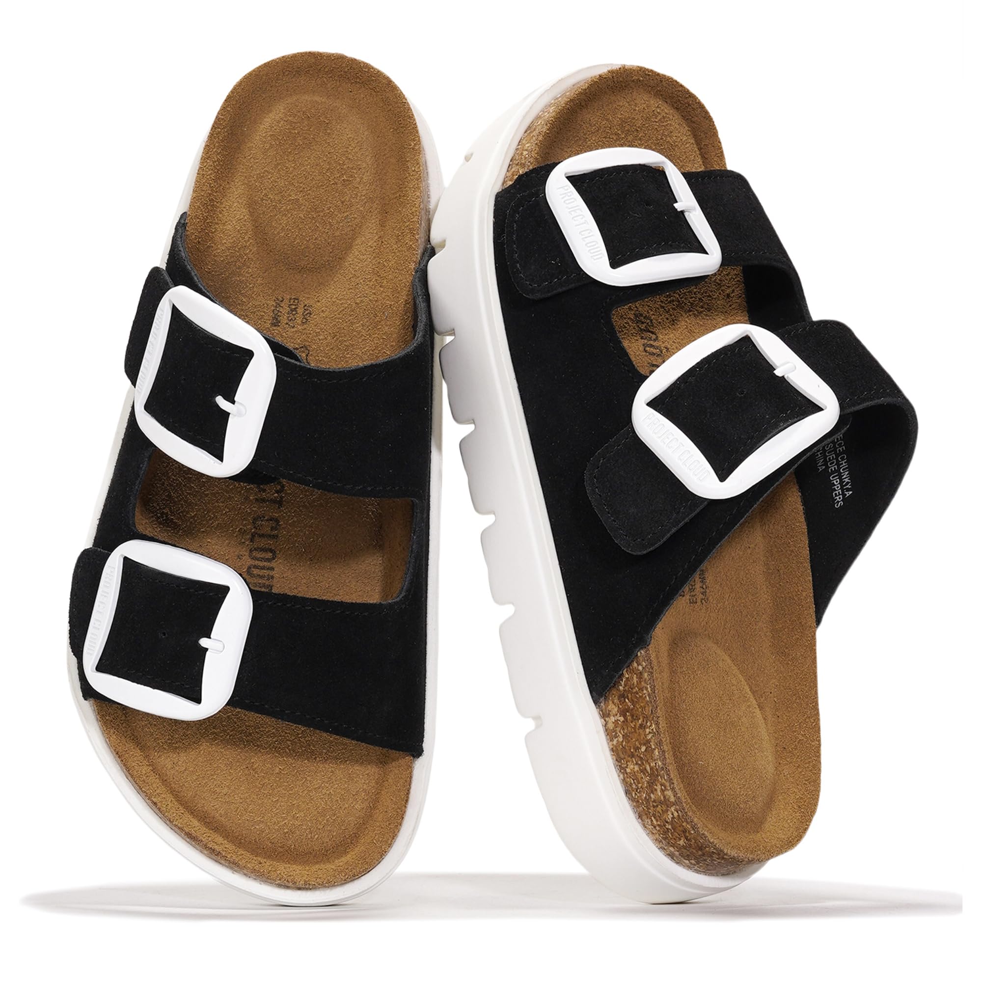 Project Cloud 100% Genuine Leather Platform Sandals Women Footwear - Wedge Chunky Slides for Women 2026 with Memory Foam Insole & Cork Footbed Womens Sandals (GreeceChunky)