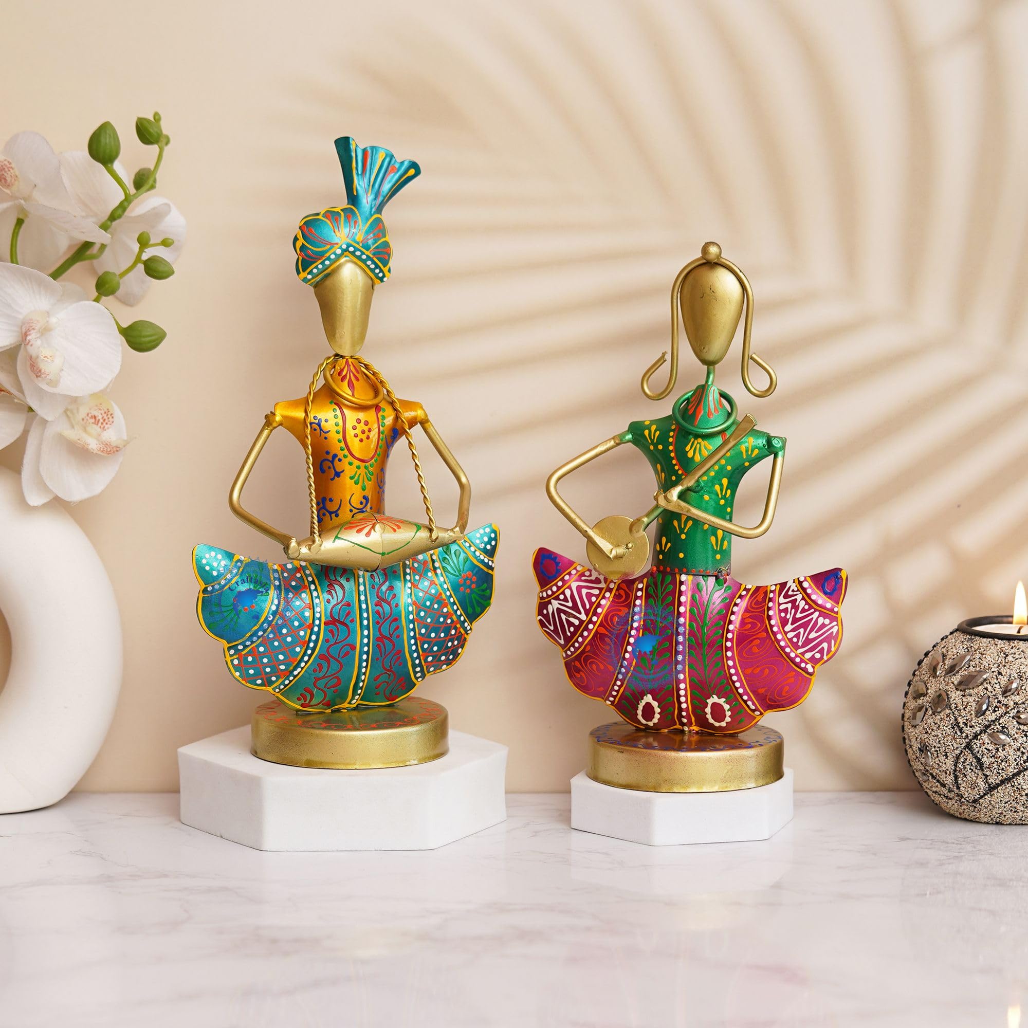 Hand-Painted Indian Musician Figurines - Set of 2 -10 Hand-Painted Indian Musician Figurines - Set of 2 -10