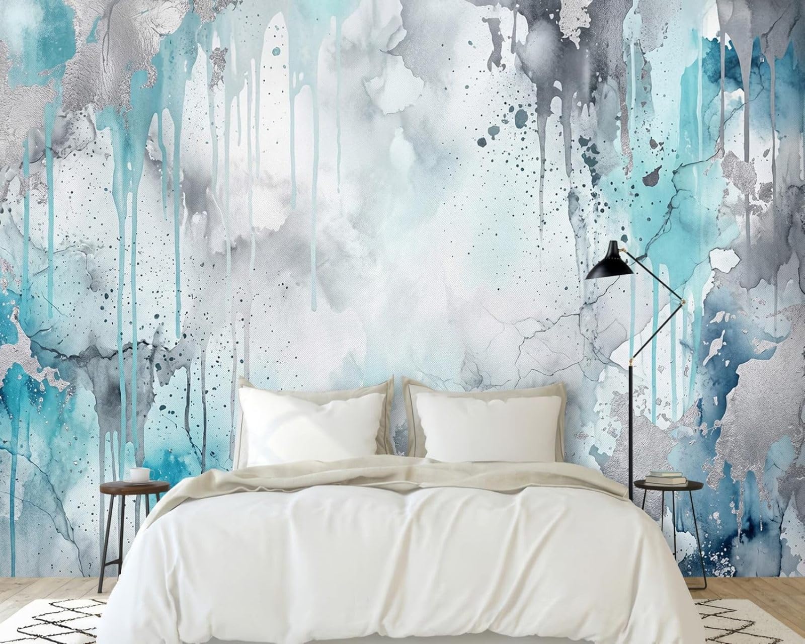 Hgjdjhnf 3D Mural Photo Mural - Wallpaper Watercolor Light Blue Abstract Silver Pastel Blue Non-Woven Modern Wall Mural Living Room Bedroom Children's Room Wall Decor Motif 300Cm X 210Cm Poster - Wall Sticker - Fram