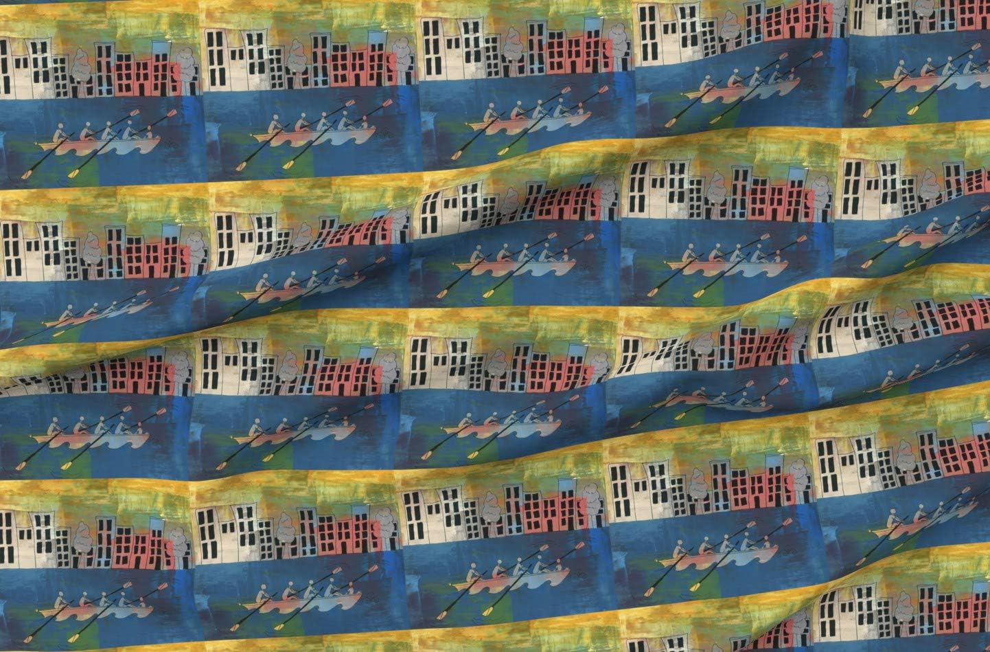 Spoonflower Fabric - City Boat Whimsical Printed on Polartec(R) Fleece Fabric by The Yard - Sewing Blankets Loungewear and No-Sew Projects