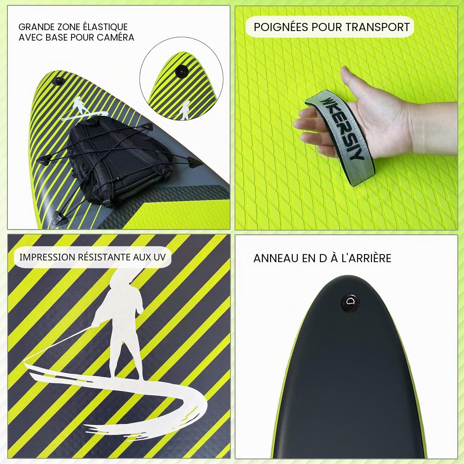 Stand Up Paddle Gonflable 11' (335 cm) - Planche de Sup Stable et Dynamique Noir & Jaune - Design Sportif Haute Visibilité pour Performance, Yoga et Pêche - Kit Complet Pro