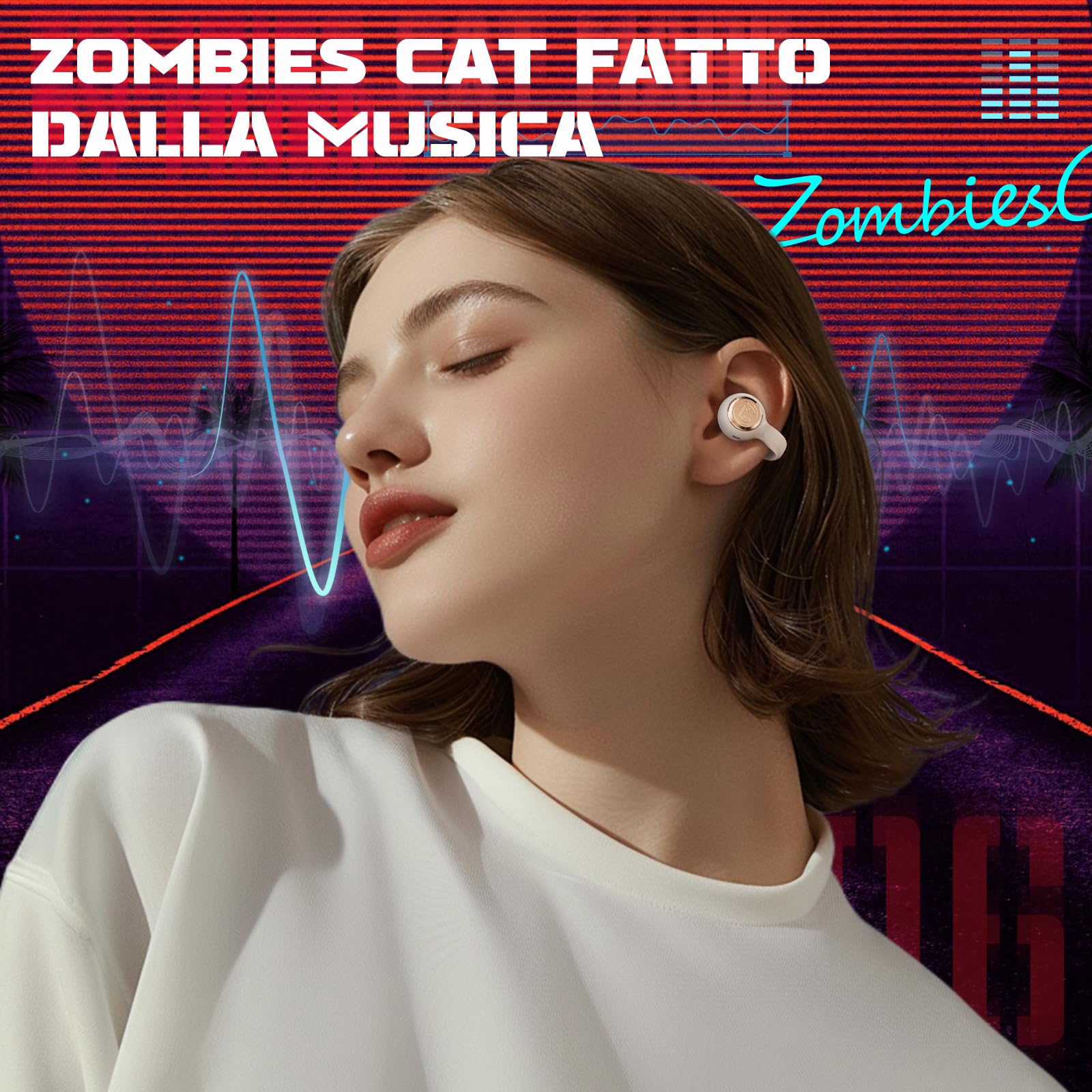 ZOMBIES CAT Cuffie Bluetooth Open Ear Auricolari Bluetooth 5.3 60H Playback cuffie sport stereo con bassi profondi Effetti di luce esclusivi cuffie senza filo per iOS Android, B3 Bianco