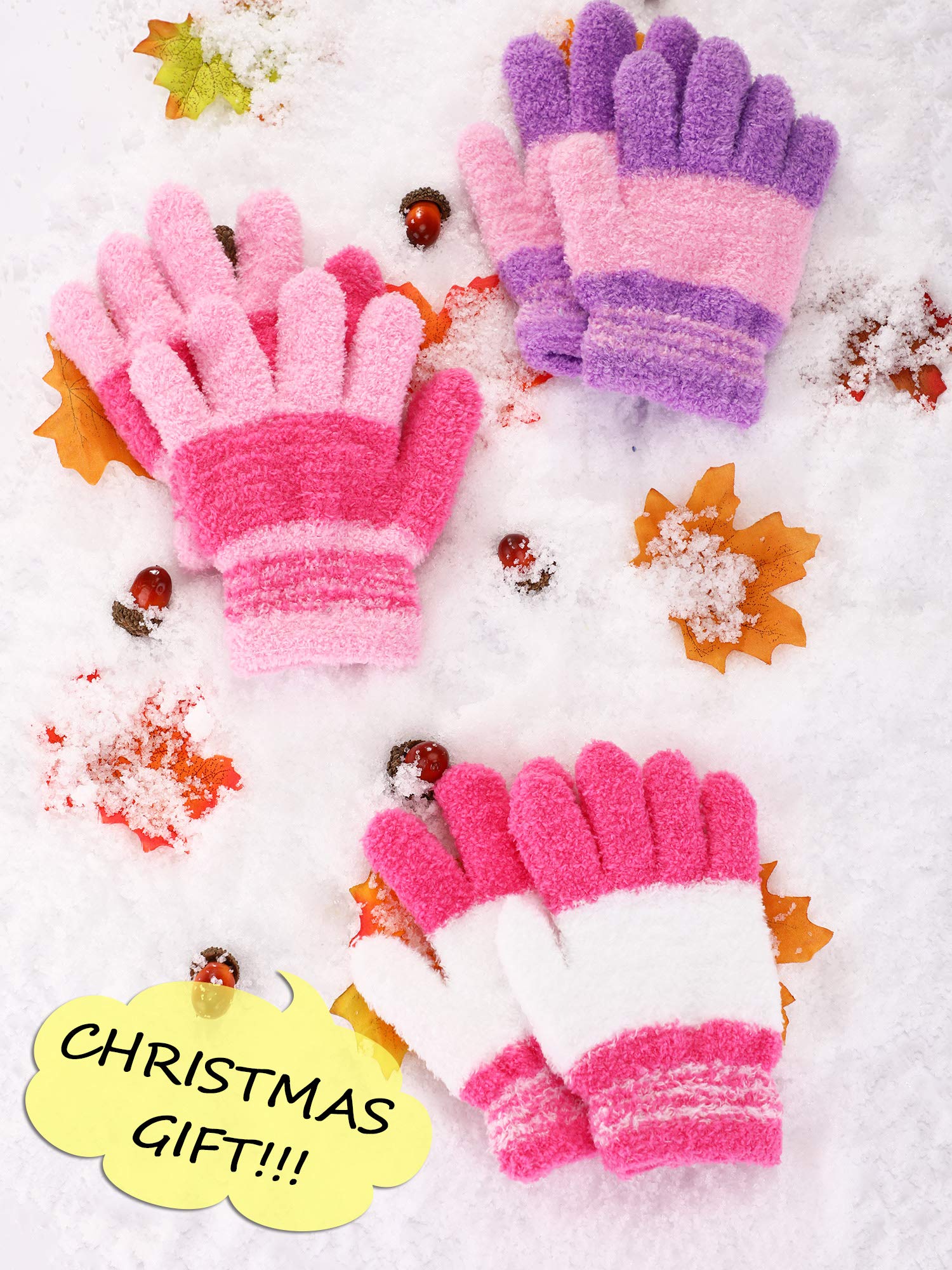 Geyoga 3 Guantes de Punto de Invierno de Completos Elásticos Calientes Dedos de Niño
