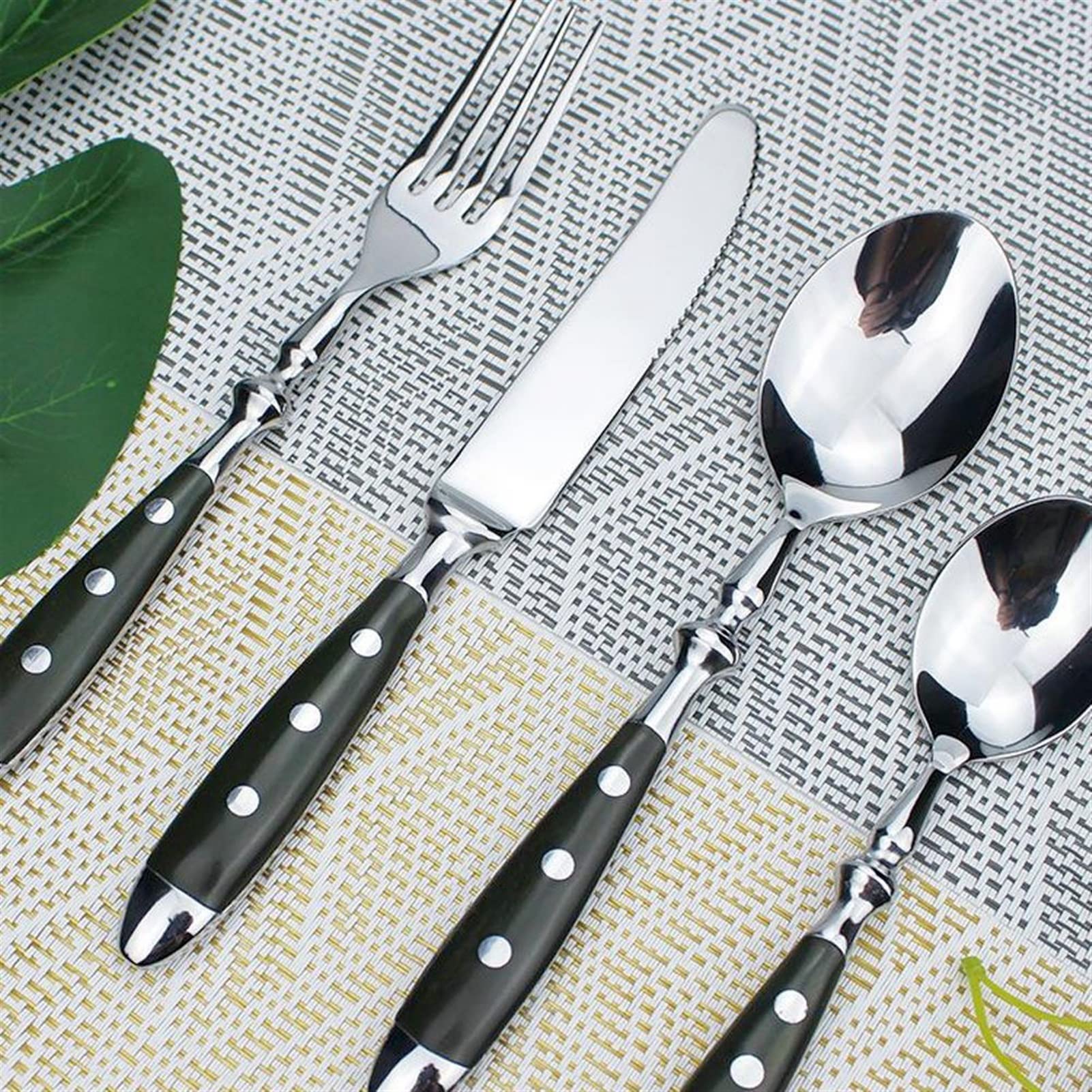 Cubiertos De Acero Inoxidable, Elegante Juego De Cubiertos De Acero Inoxidable con Remaches, 4 En 1, para Uso Doméstico, Color Verde.