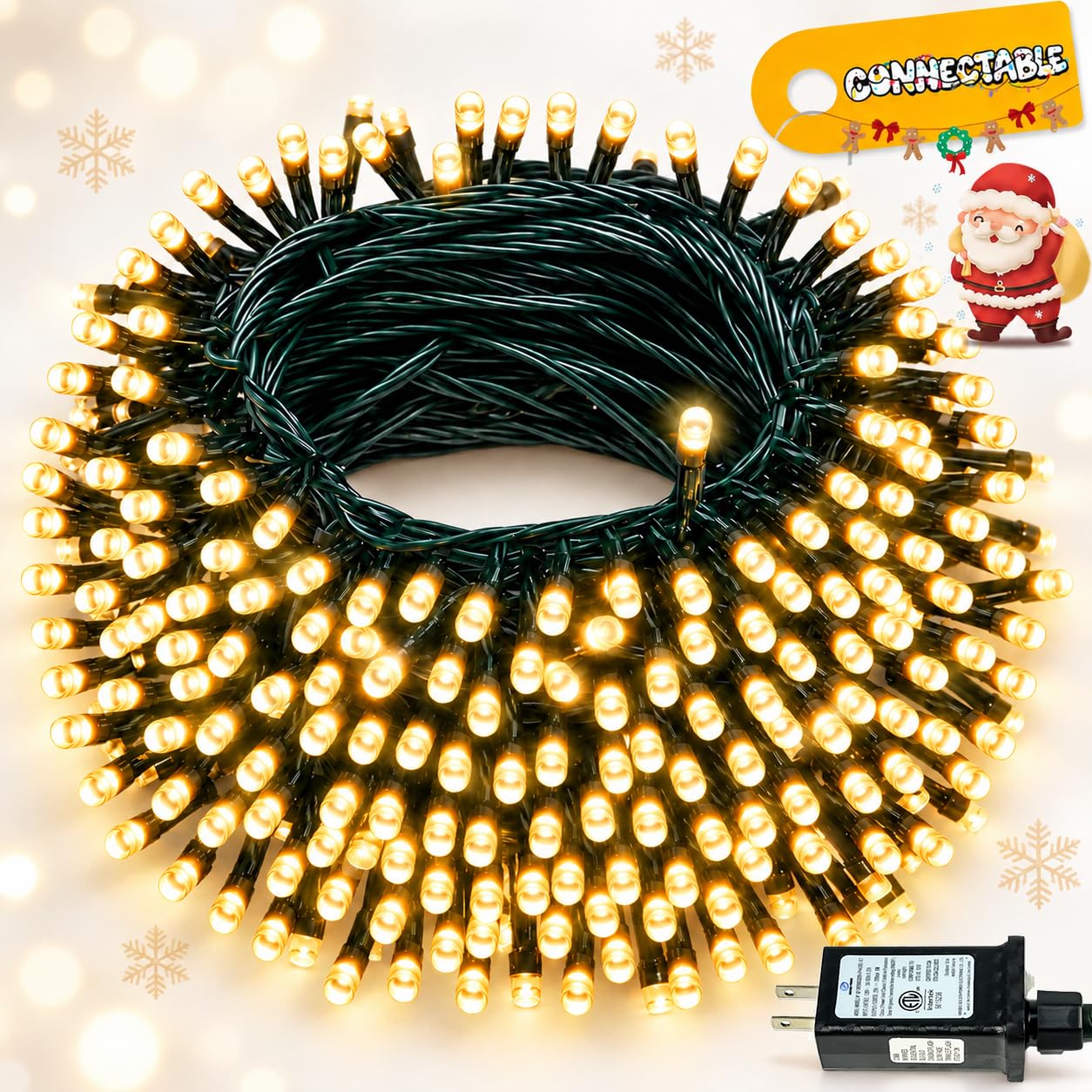 Connectable 88Ft 240LED Christmas String Lights Outdoor Indoor, Warm White