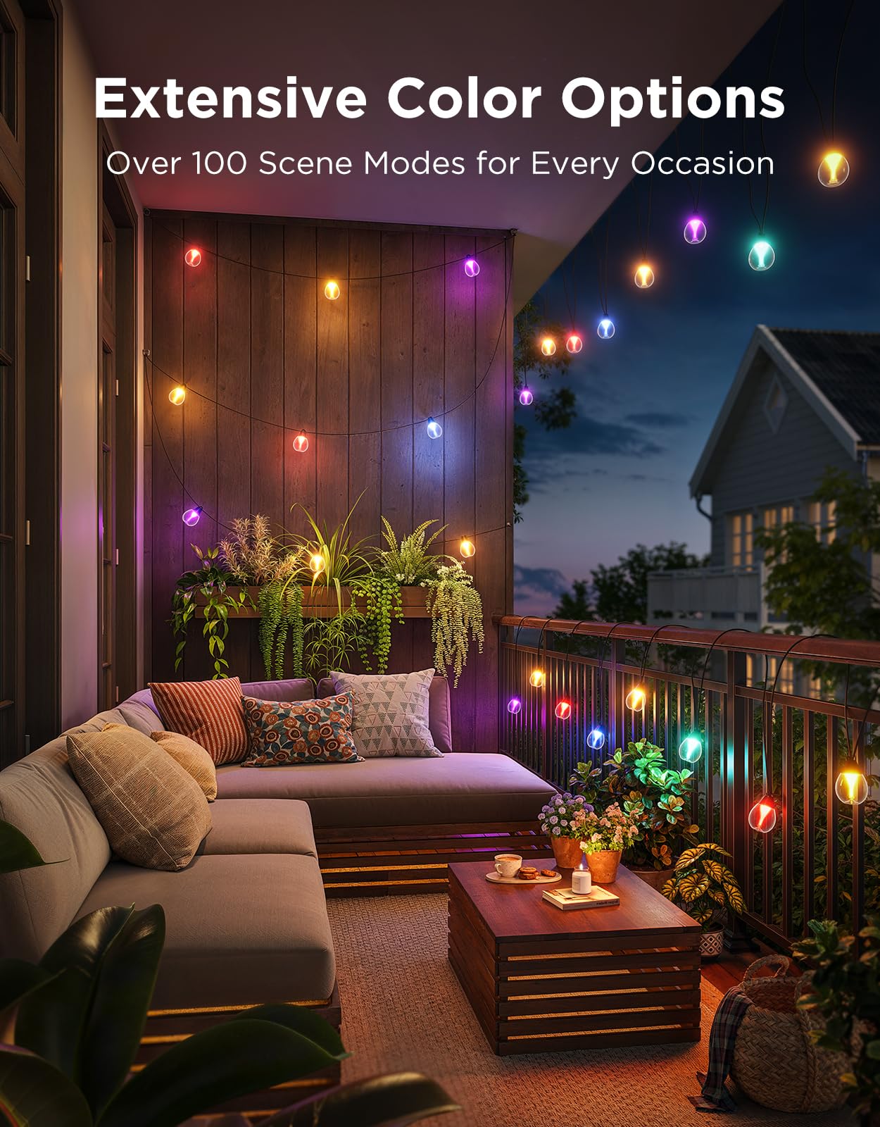 Govee Outdoor Clear Bulb String Lights, 15M Dimmable RGBWIC Outdoor Lights with 16 Million Color and 111 Scene Modes - Image 2