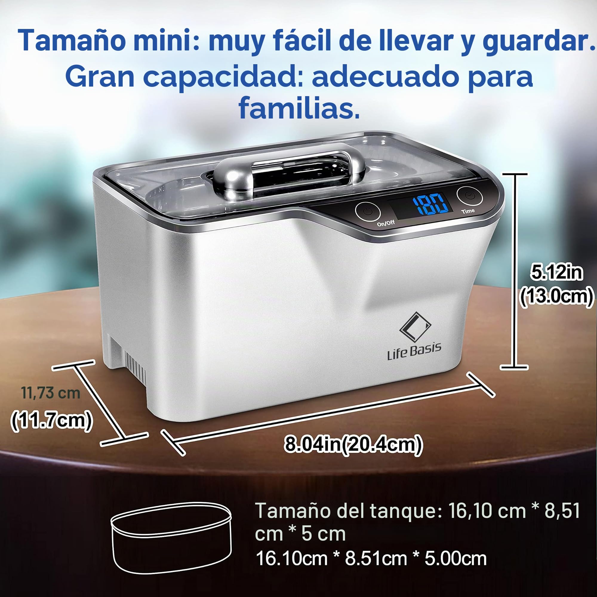 LifeBasis Limpiador ultrasónico – Dispositivo de limpieza por ultrasonidos 600 ml dispositivo digital de limpieza de gafas dispositivo ultrasónico 42 KHz dispositivo ultrasónico para limpieza de