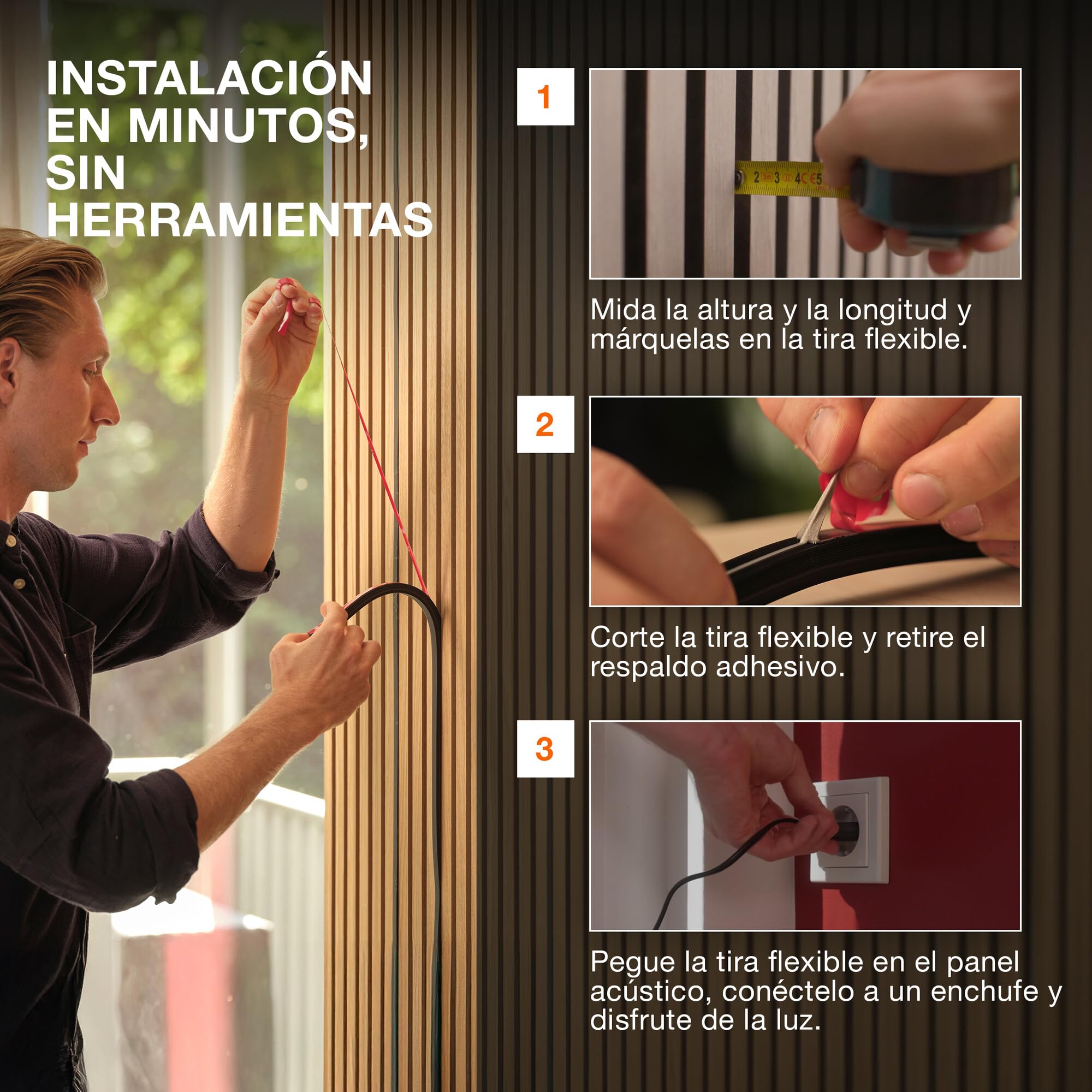 OSRAM Tiras LED acústicas negras Flex, 2.6m, 29W, 260lm, 3000K blanco cálido, H13mm, Set de Inicio con control remoto