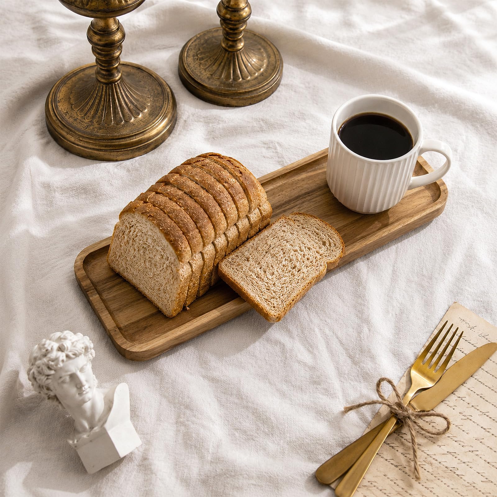 6 Stück Servierplatten aus Akazienholz, Rechteckige Holztabletts 35,5 x 14 x 1,5 cm, Holz Servierbrett für Käse, Snacks, Vorspeisen, Obst, Dessert, Charcuterie, Küche, Café und Party