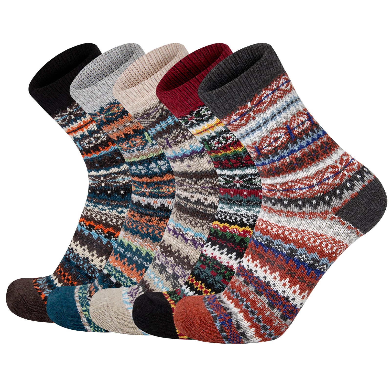 Chalier Finery 5 Paia Calze Invernali di Lana da Donna, Morbidi ed Elastici, Calzini Termiche Spesse da Donna, Regalo di Natale per il Compleanno da Donna