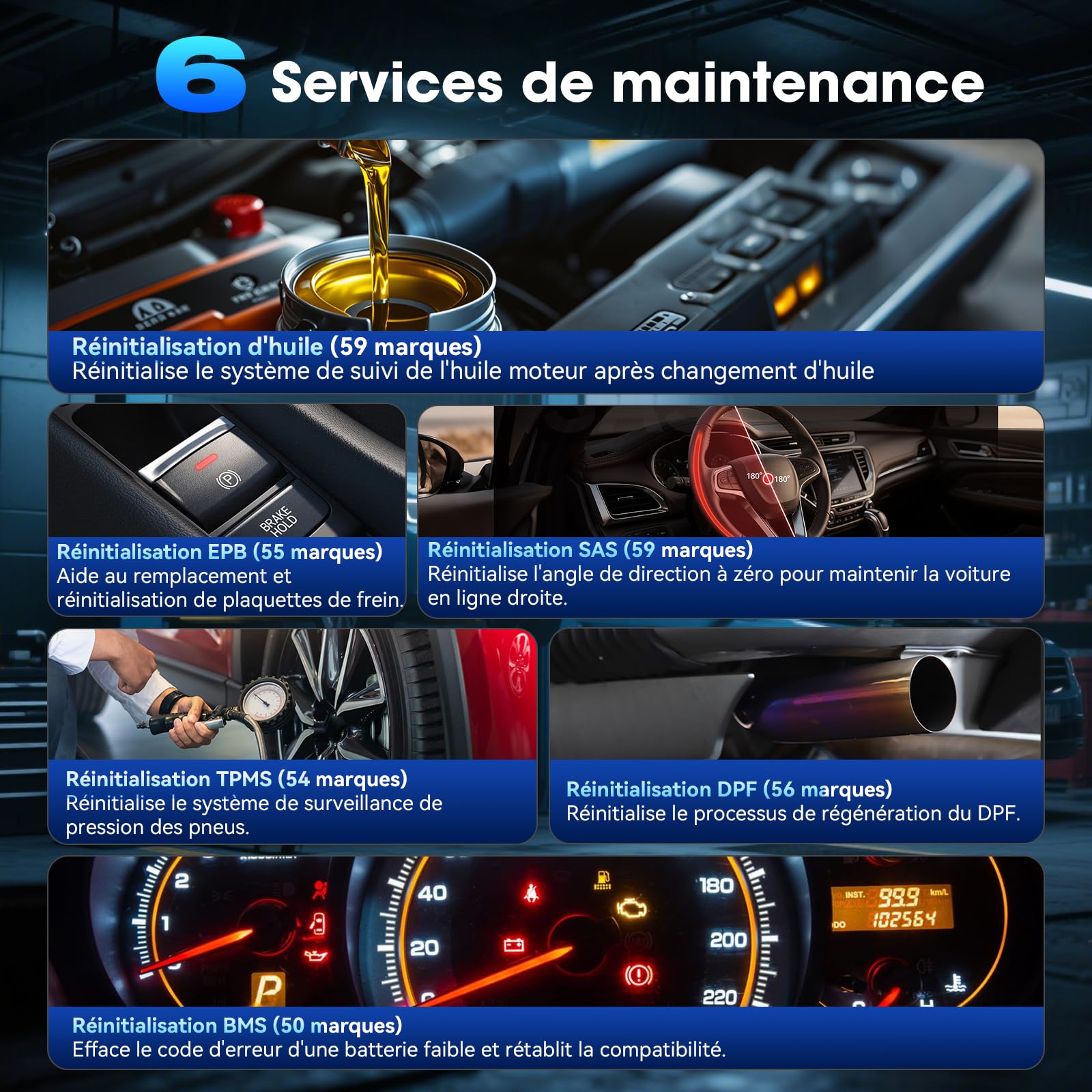 MA200 Plus Valise Diagnostic Auto, Diagnostic Voiture Multimarque pour Tous Les systèmes, 6 Fonctions de Service, Réinitialisation d’Huile/EPB/SAS/TPMS/DPF/BMS, Auto VIN, Mise à Jour à Vie