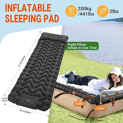 Miniatura 3 de KingCamp Base de cama de aire para campamento con almohadillas inflables ultraligeras para mochileros, marco de cama inflable individual alto para