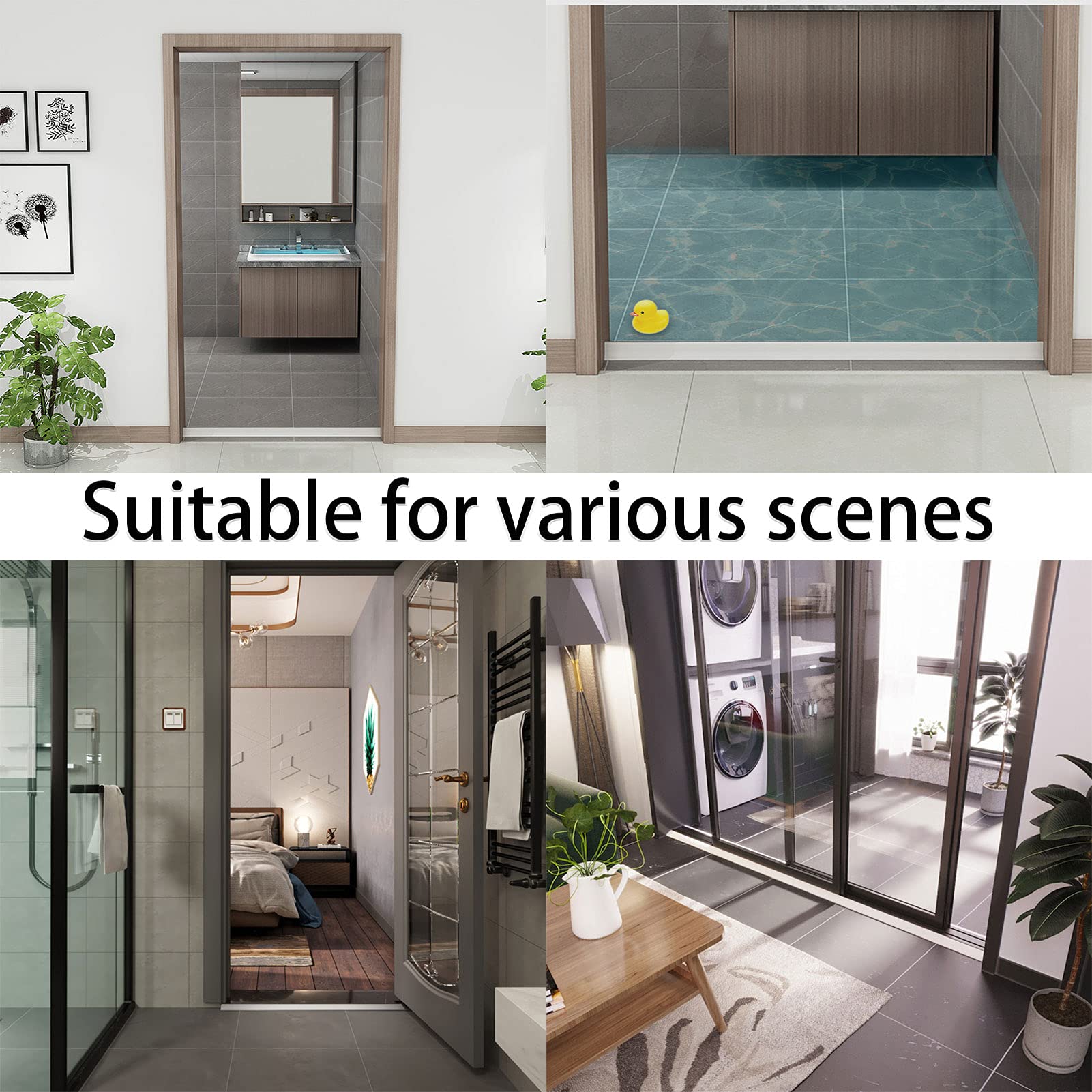 Tiras de tapón de agua flexibles e impermeables de silicona duradera para habitación húmeda, junta de suelo plegable, umbral de ducha, barrera de baño, barrera de retención, tira de sellado de 230 cm