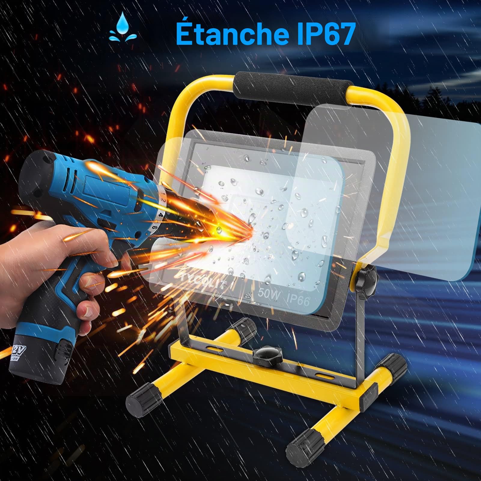 Projecteur LED Chantier 100W,10000LM Chantier avec Câble de 3M,6500K Blanc Froid Lampe Chantier,LED Lampe de Travail étanche IP65,Eclairage de Travail pour Atelier, Garage